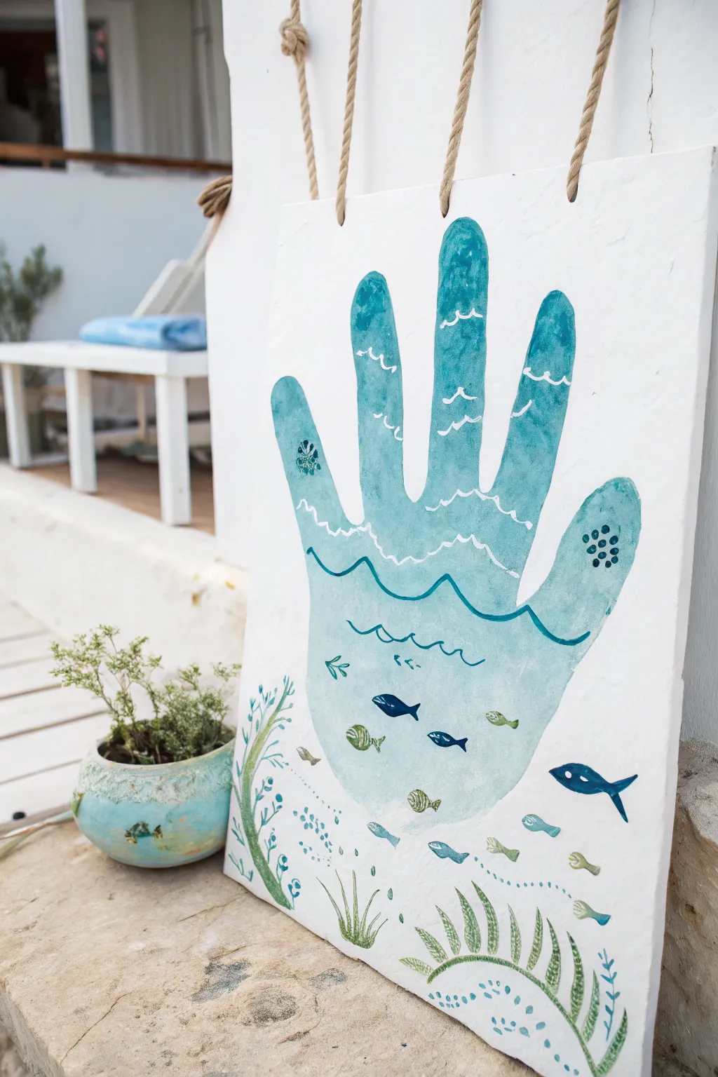 Capture the essence of the sea with this handcrafted Father’s Day gift—a stunning handprint ocean scene that merges simplicity with natural beauty. 🌊🎨