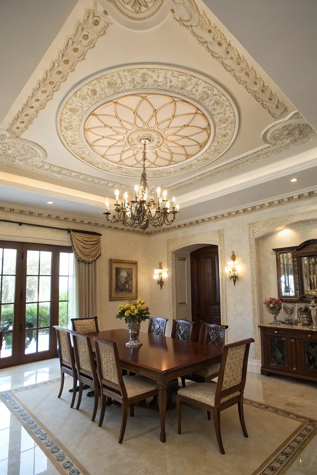 Ceiling medallions add a classic touch to your faux tray ceiling.