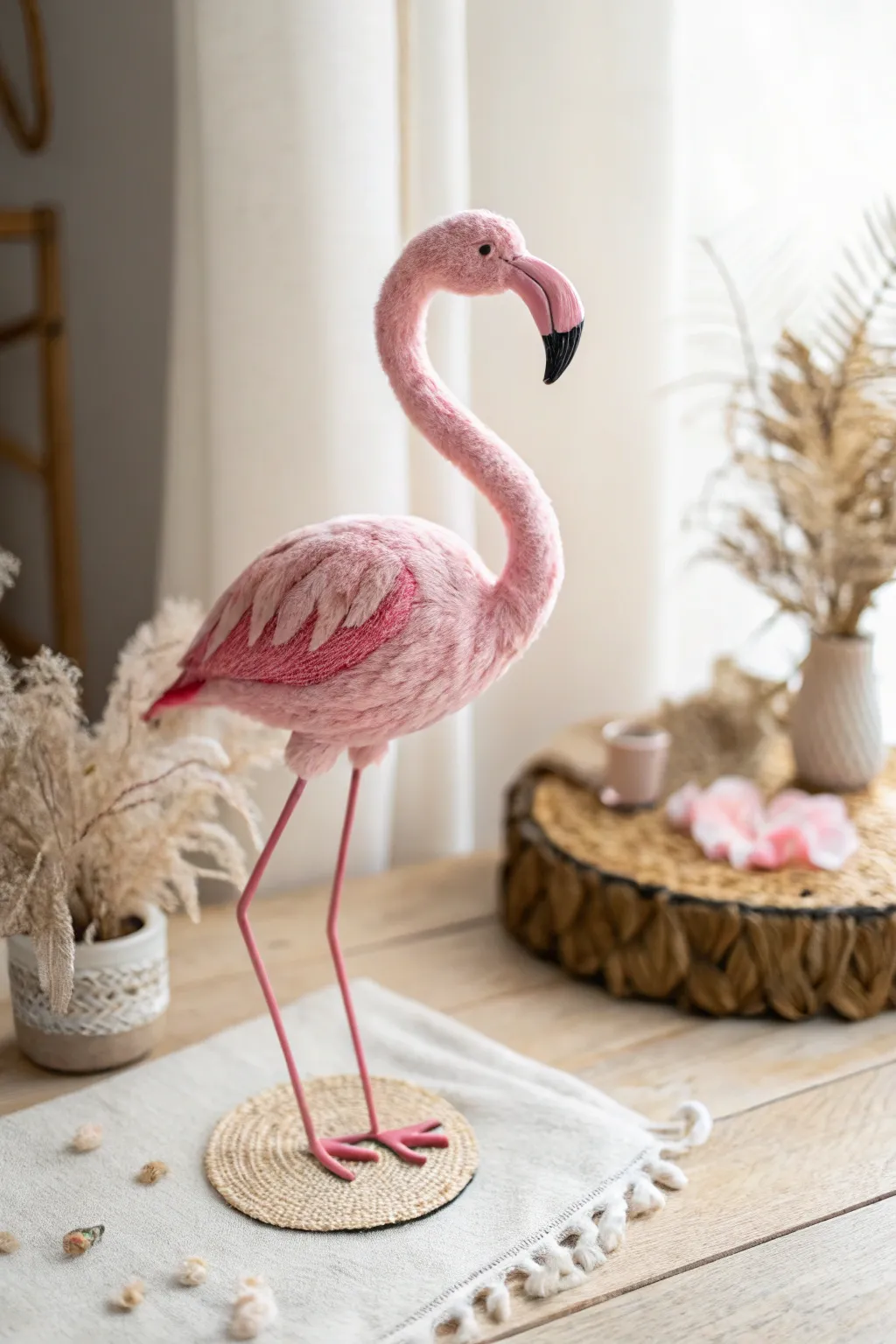 Add a touch of elegance with a chic felt flamingo — the perfect blend of simplicity and flair.