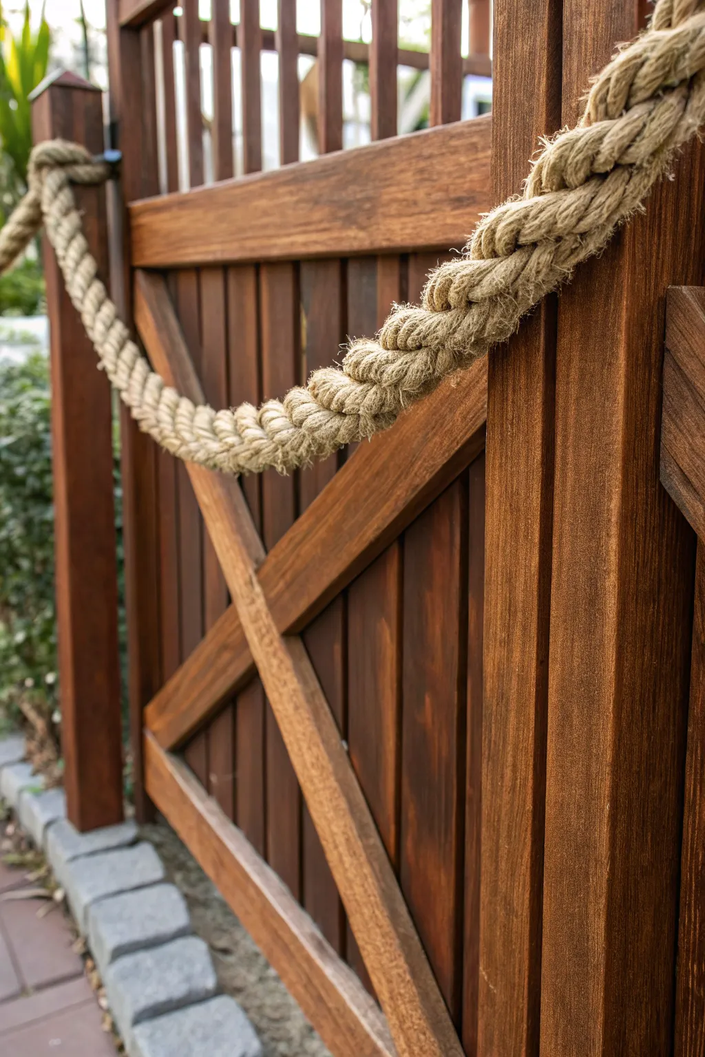 Transform your fence with the art of rope weaving – a simple touch of craftsmanship for a stunning visual impact.