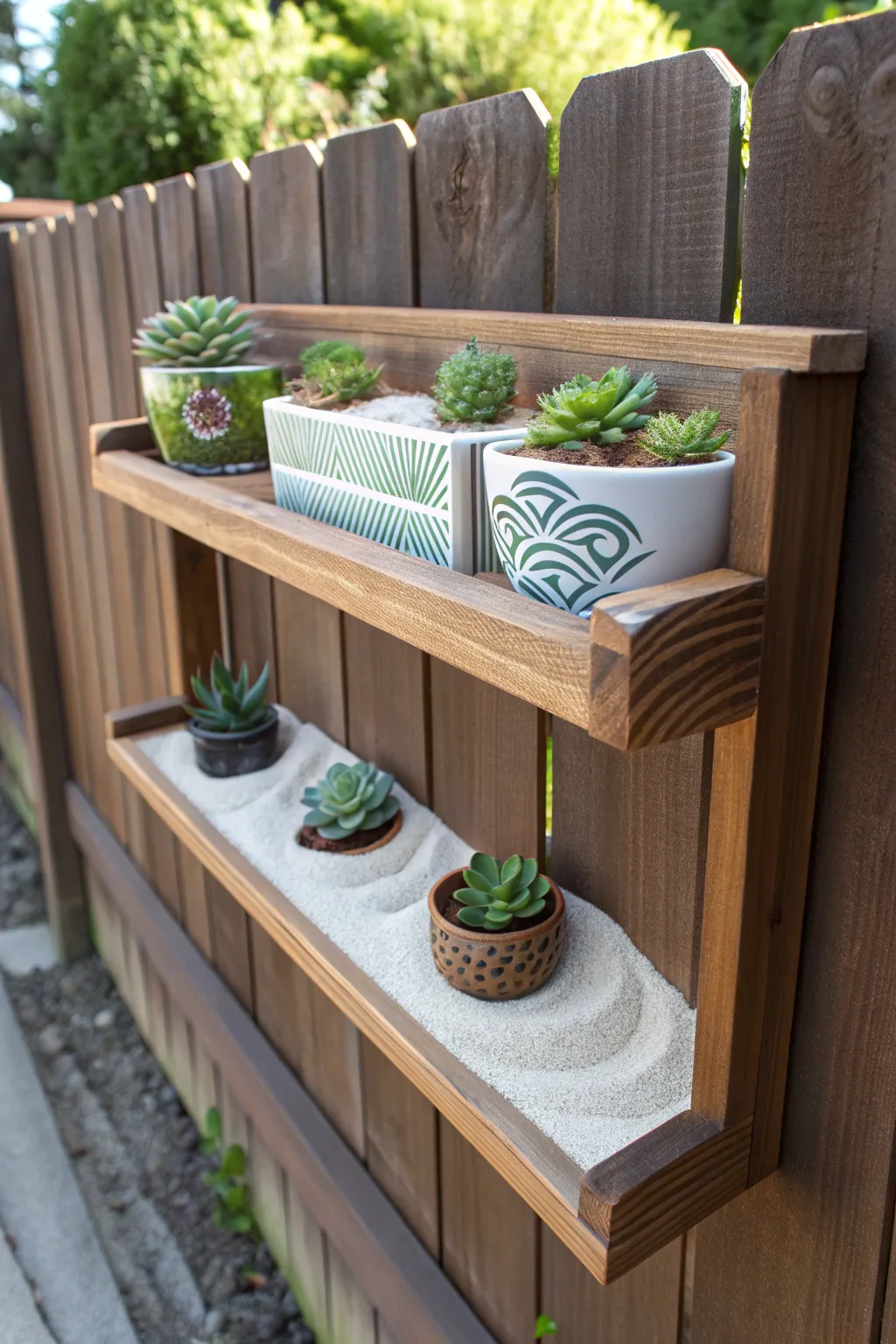 Transform your fence into a peaceful retreat with a handcrafted mini zen garden.