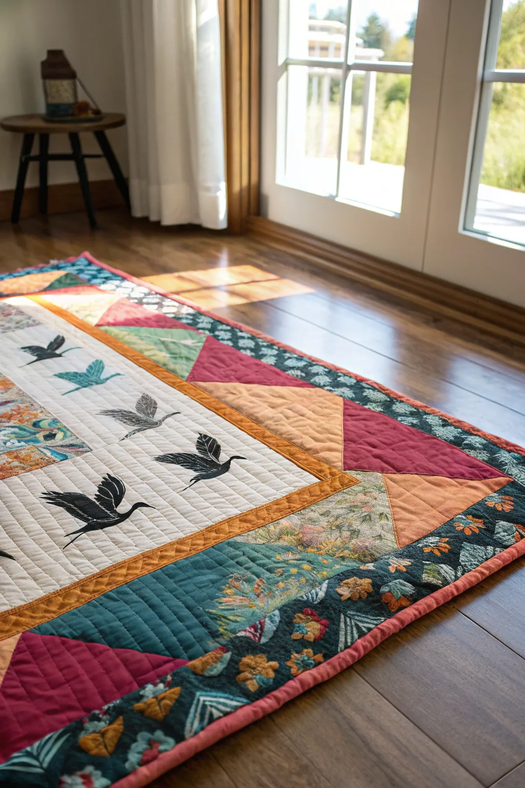 Eclectic boho flying geese borders for a lively and free-spirited look.