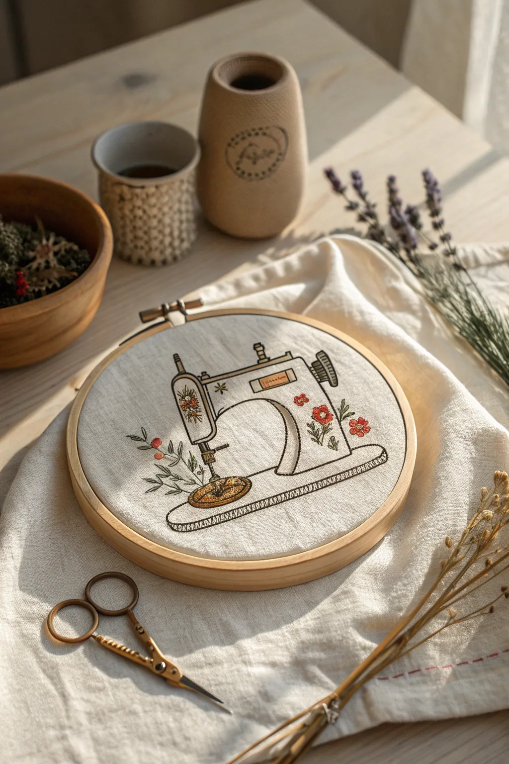 Craft your creativity: A minimalist cross-stitch masterpiece for your sewing sanctuary.