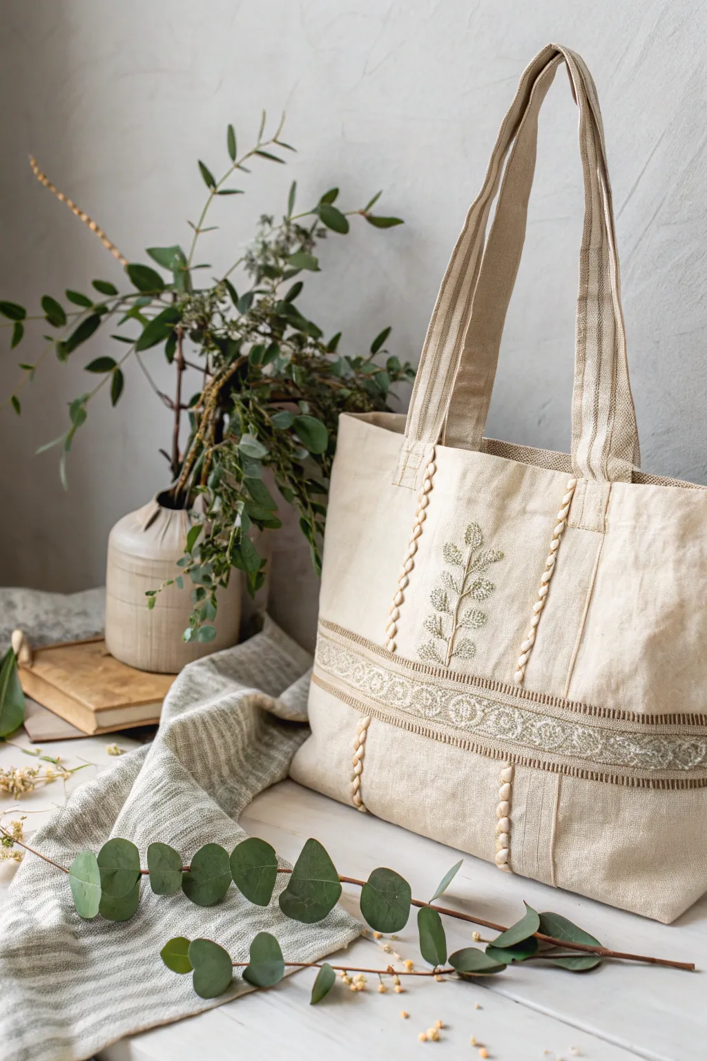 Transform a simple tea towel into a charming tote bag that blends minimalist elegance with Bohemian flair.