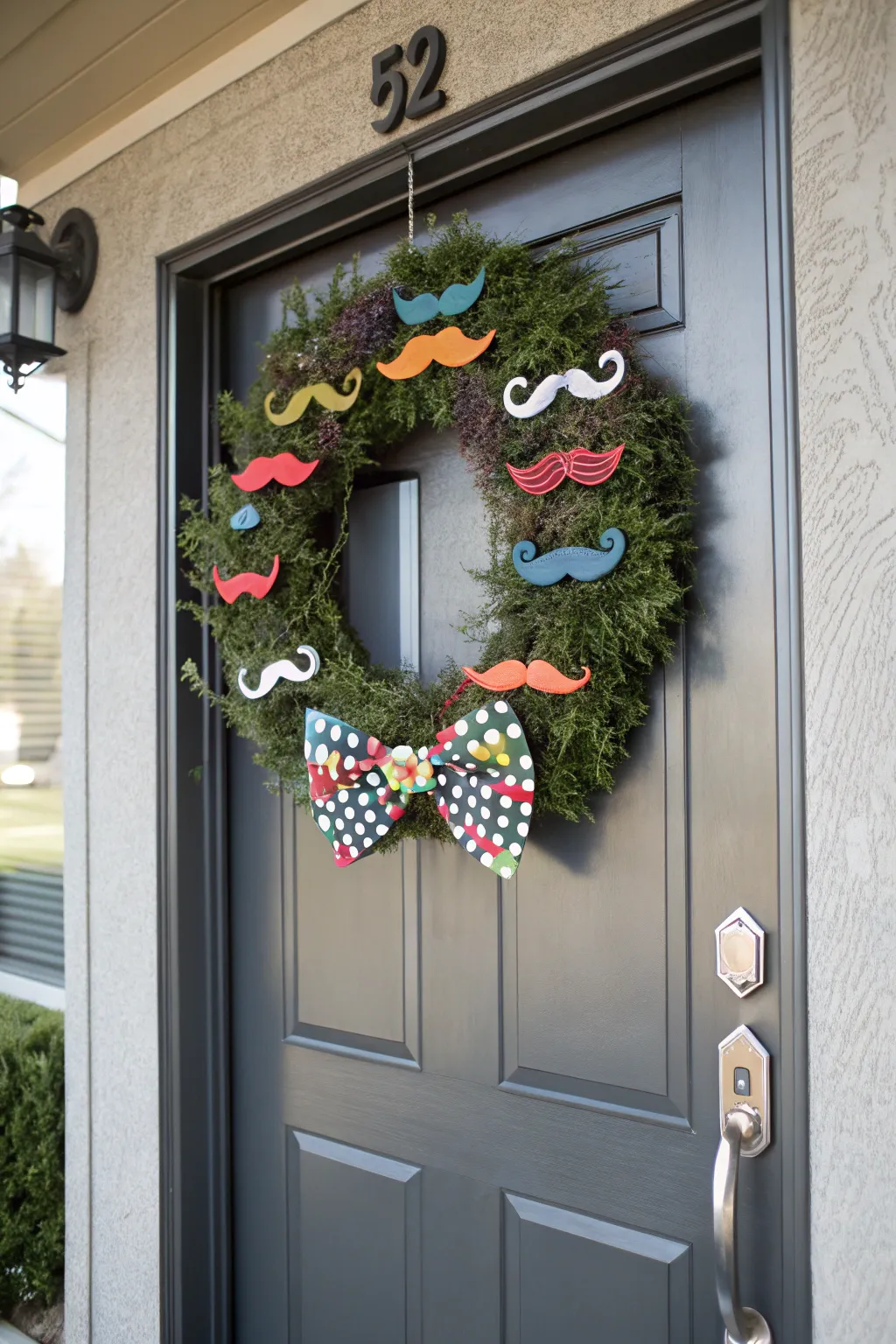Add a touch of flair with a mustache-themed wreath.