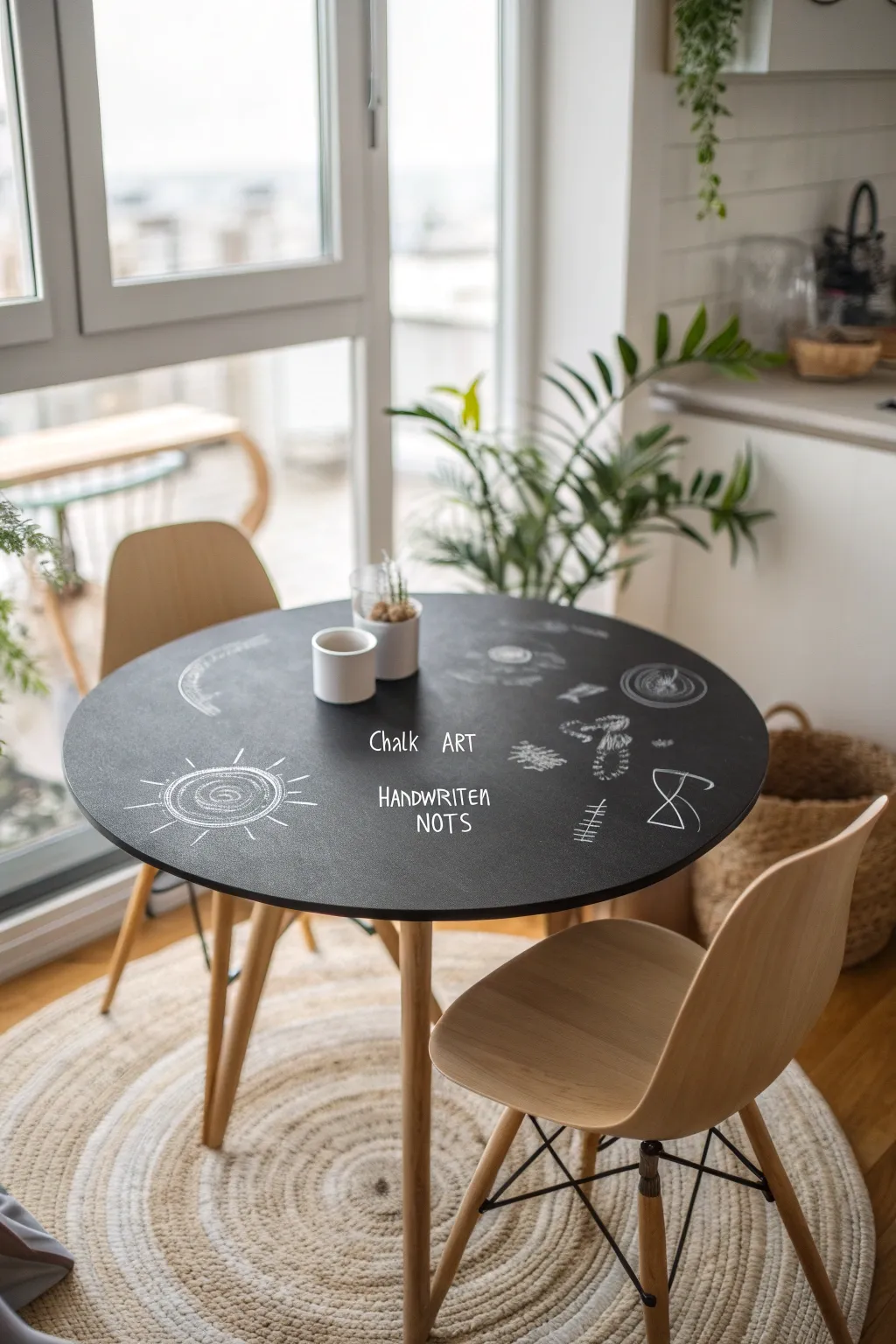 Transform your table into a canvas for creativity with chalkboard paint. Perfect for notes, doodles, and endless family fun!