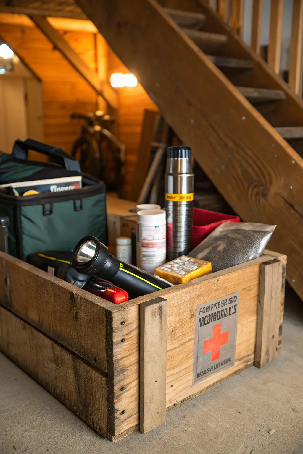 Ready for anything: A well-prepared emergency kit nestled in your garage rafters.