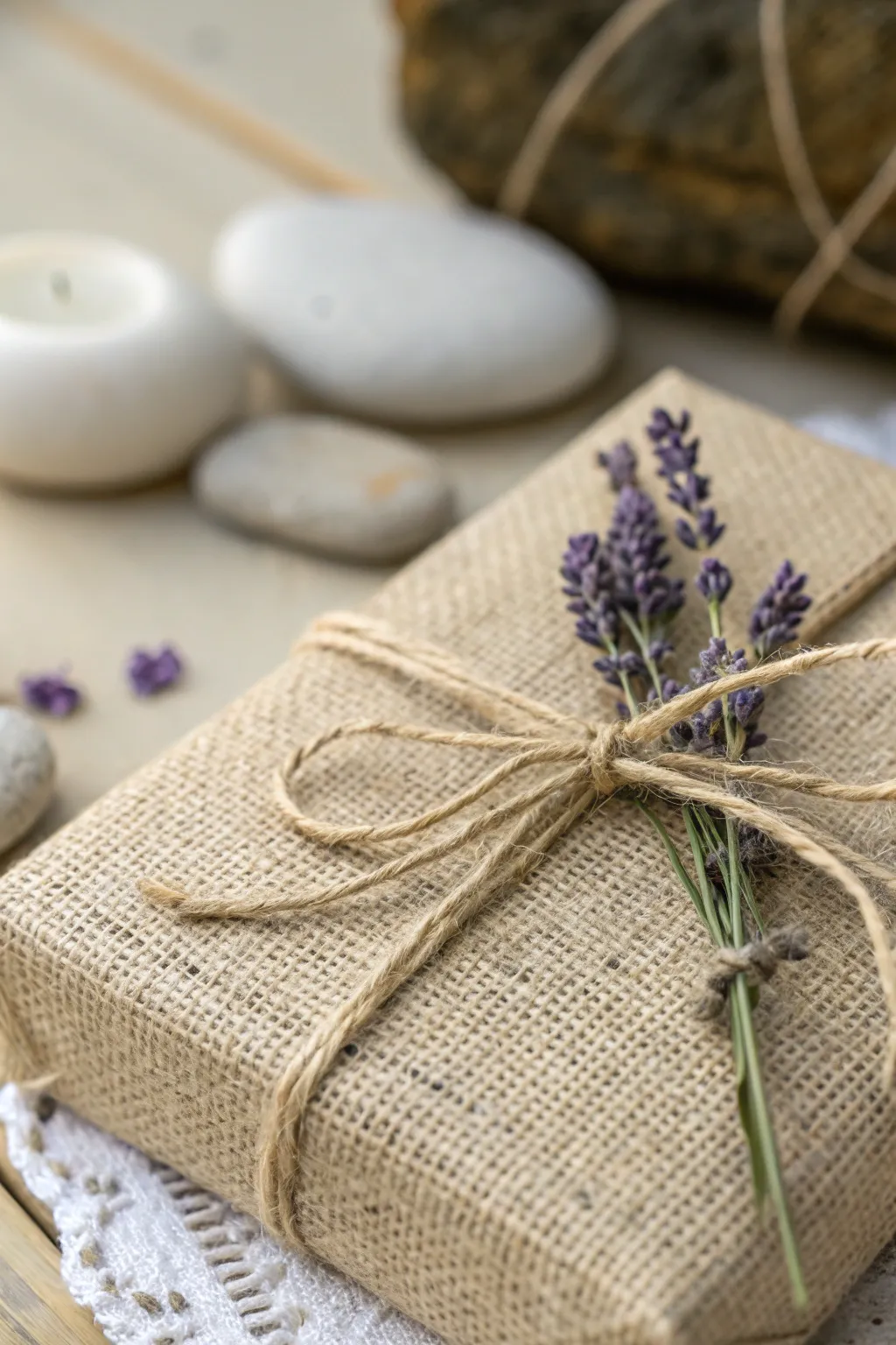 Embrace natural textures for gift wrapping with this rustic yet refined look.