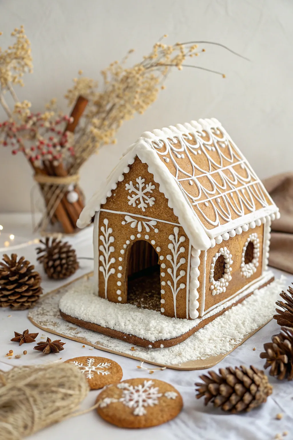 Delight in the charm of a gingerbread doghouse, where simplicity meets creativity.