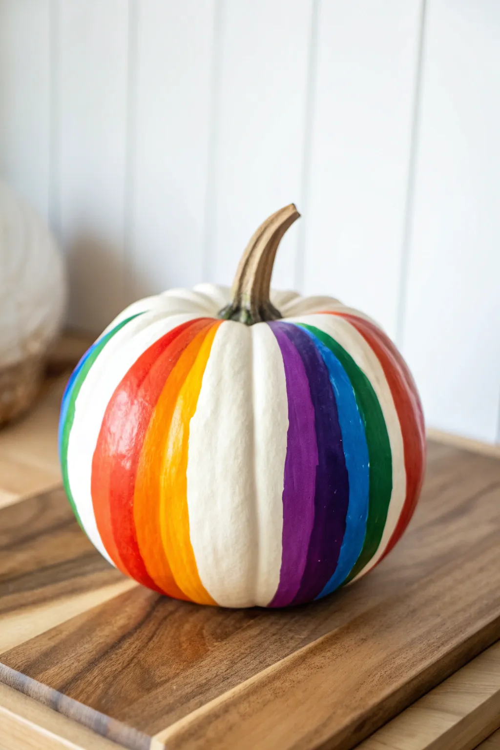 Bring a splash of joy to your decor with this rainbow-striped pumpkin masterpiece!