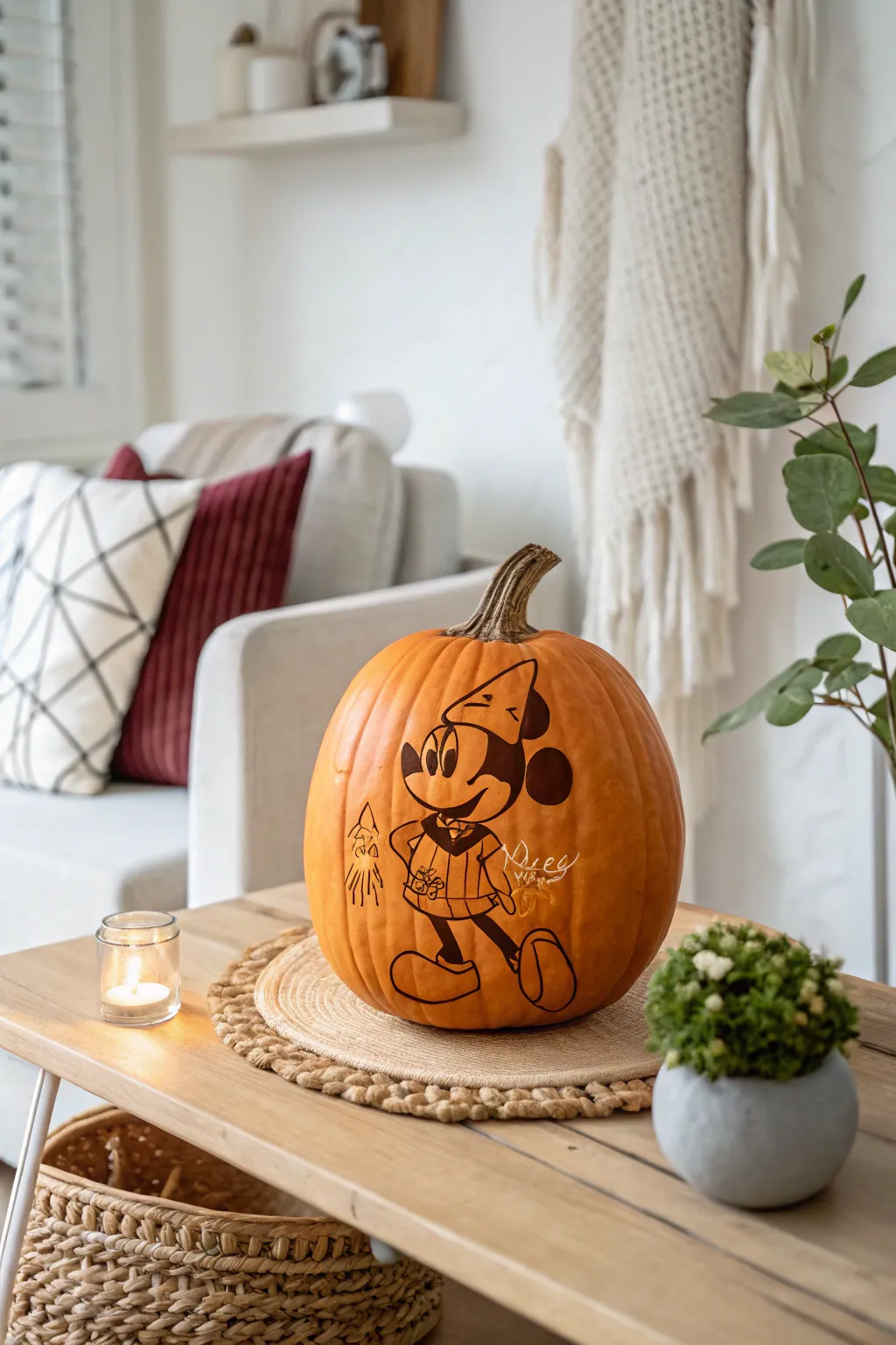 Bring your favorite cartoon character to life with this charming pumpkin carving idea, perfect for adding a playful touch to your minimalist decor.