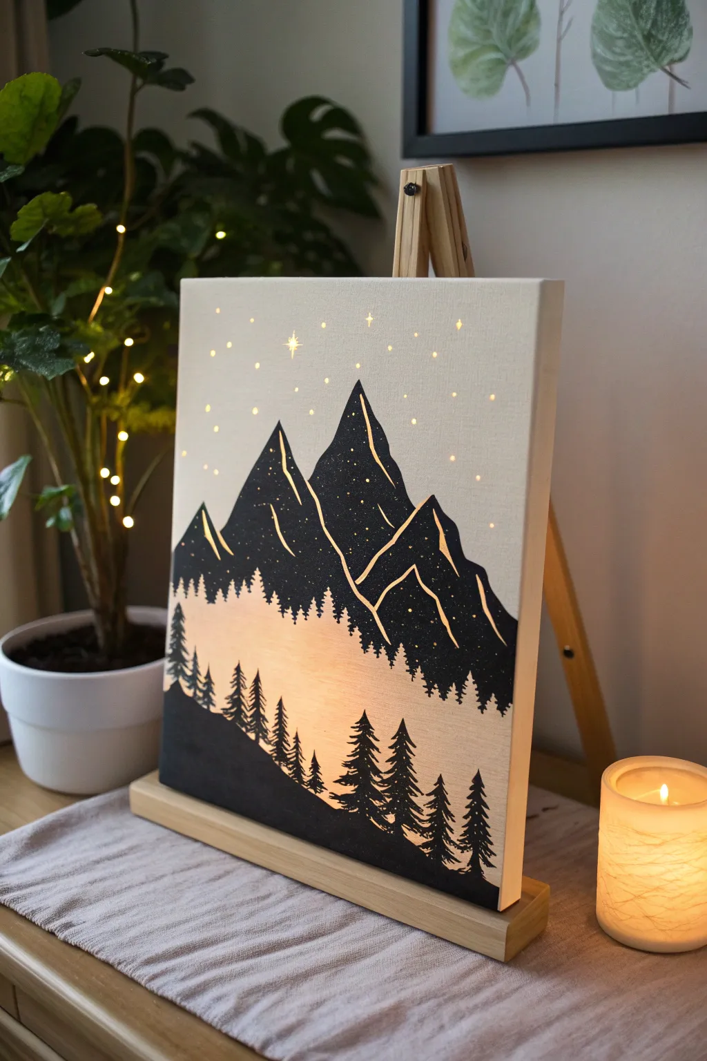 Illuminate your space with the serene glow of mountain peaks at dusk.