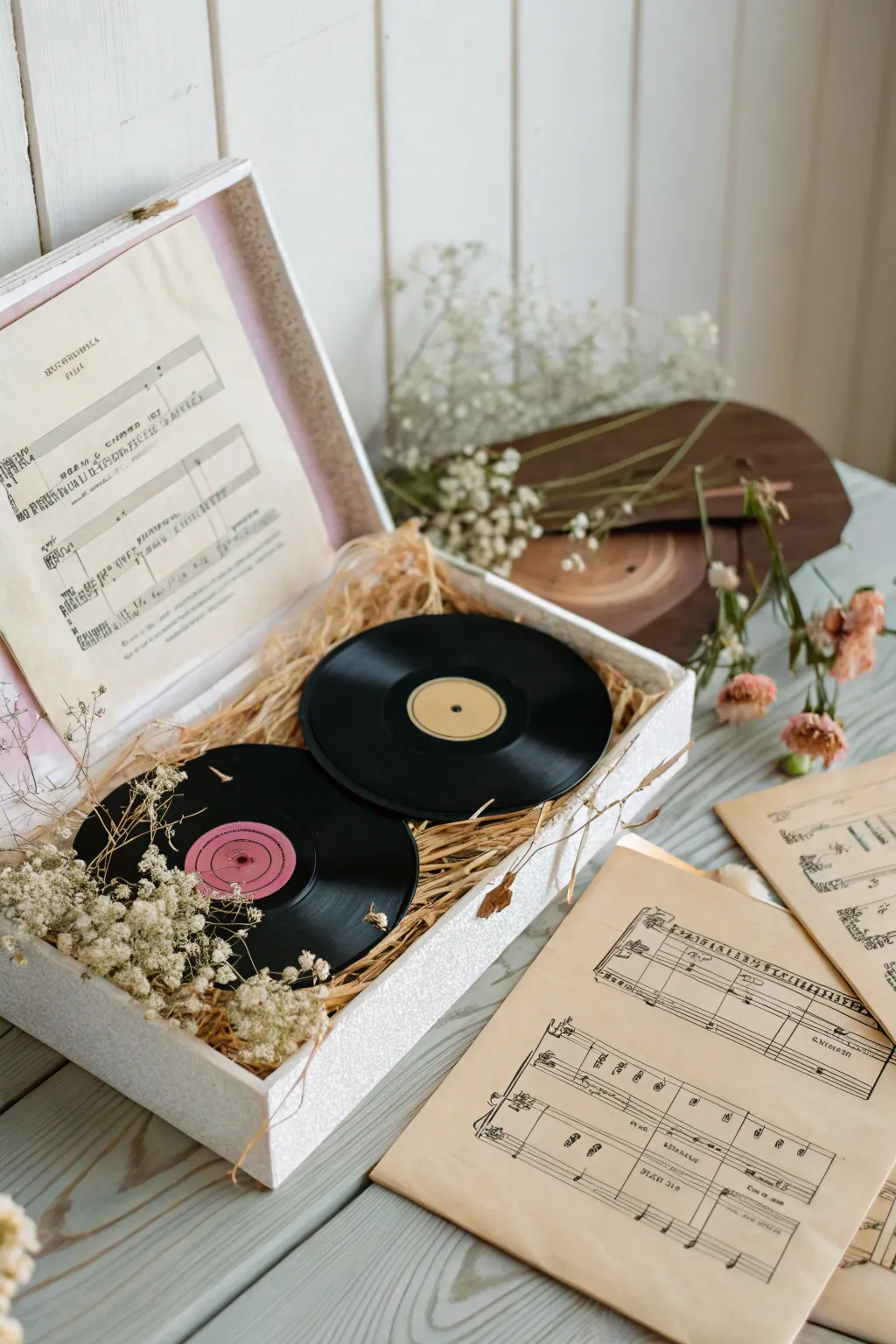 A harmonious gift for the music lover: Vinyl treasures and handcrafted art in perfect minimalist style.