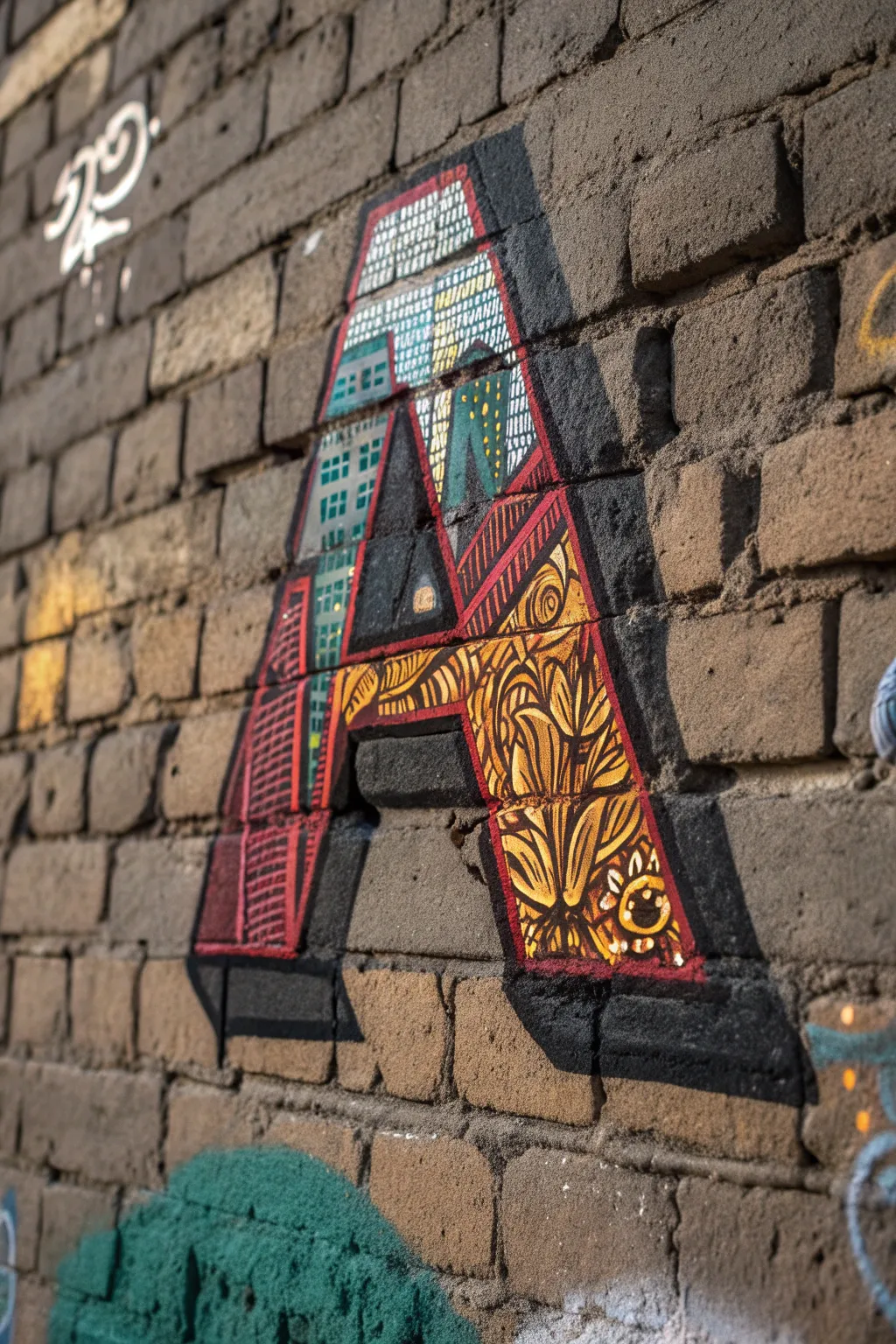 Urban artistry at its finest: a bold graffiti letter that brings city vibes indoors.