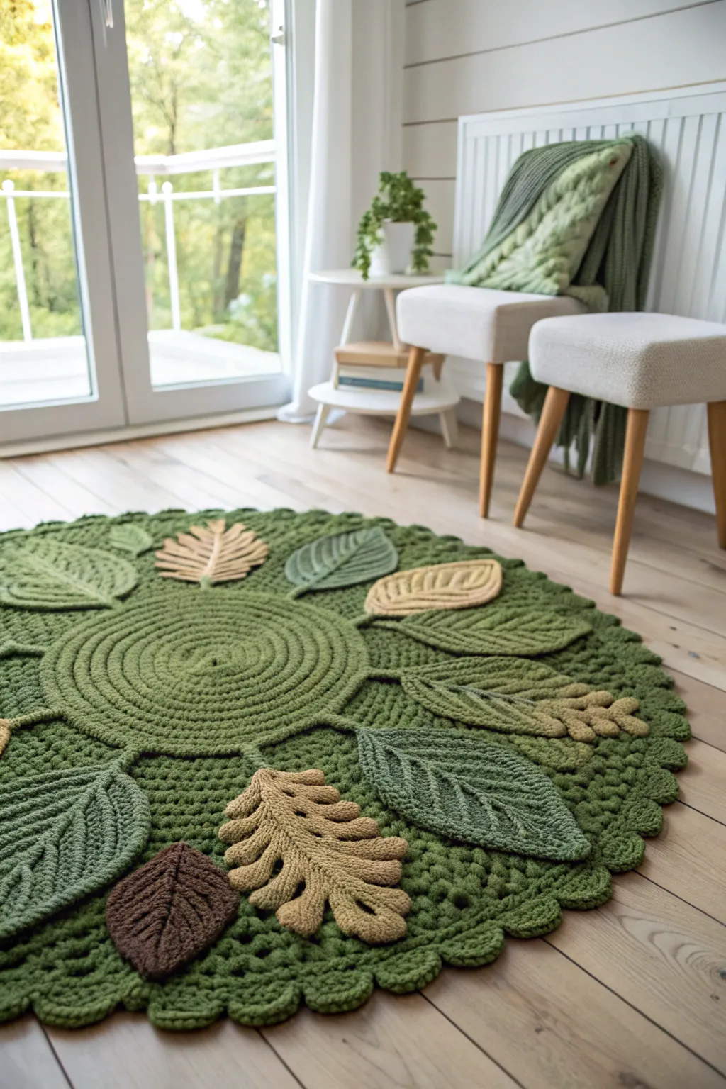 Bring the serenity of the forest floor into your home with this exquisite green crochet rug – a perfect blend of nature and minimalist charm.