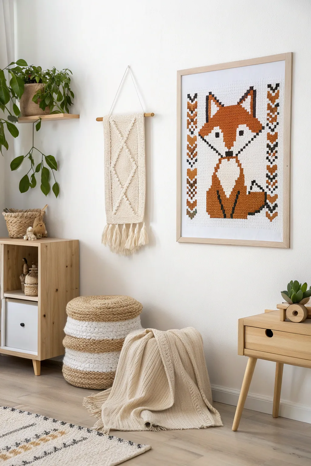 Bring nature indoors with charming pixelated animal art, perfect for a cozy playroom.