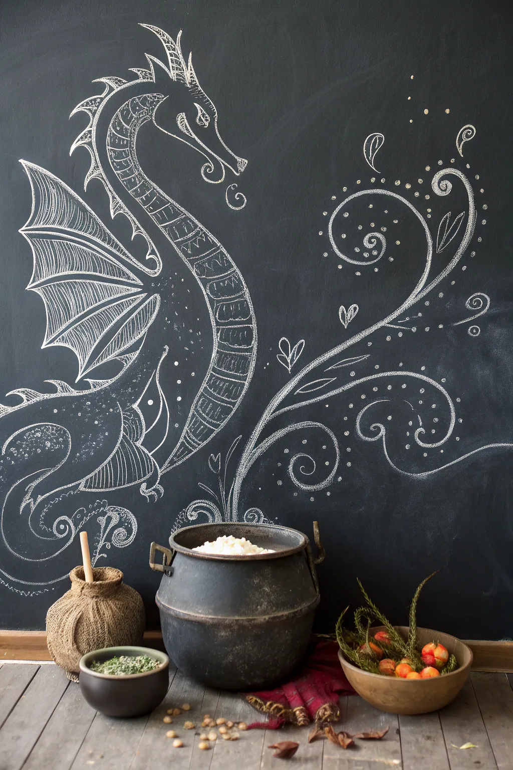 Unleash your creativity with this enchanting dragon chalk art—perfect for adding a magical touch to your Halloween decor!
