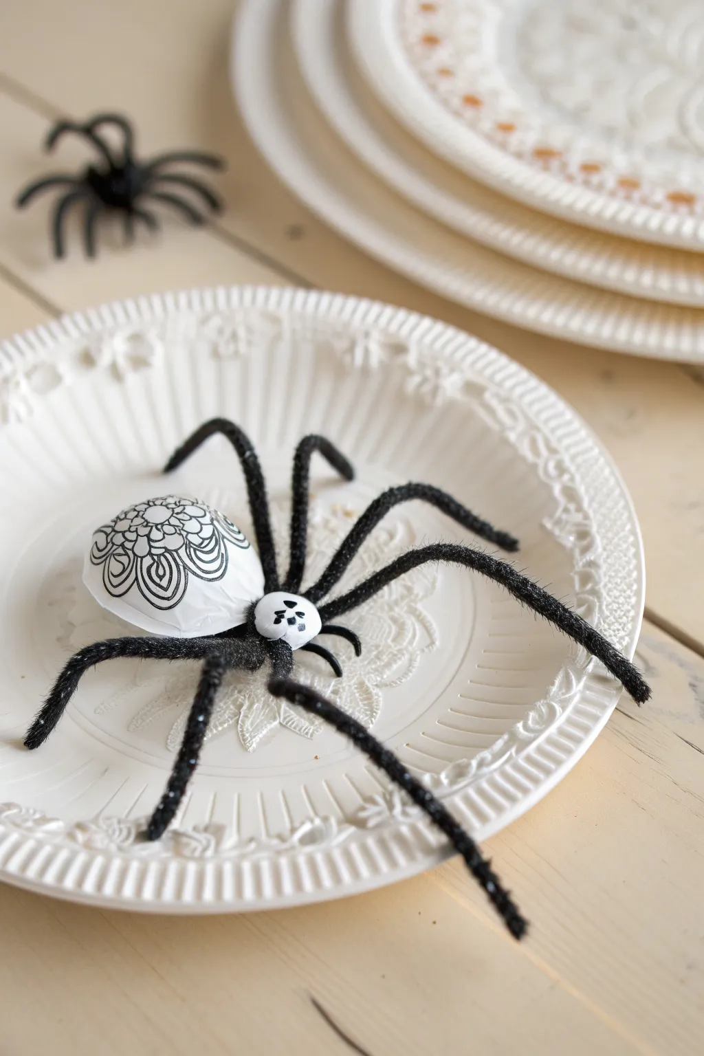 Craft a whimsical paper plate spider with your kids, blending minimalist charm with a touch of boho flair!