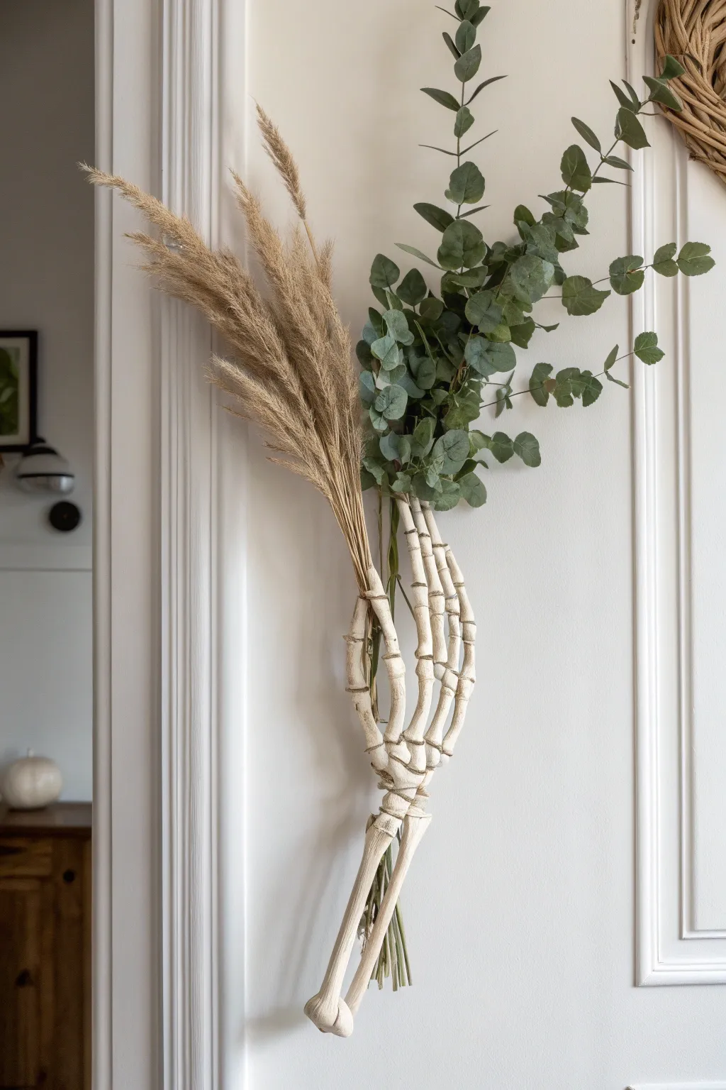 Elevate your Halloween decor with this chic and eerie skeleton hand piece, perfect for a touch of spooky elegance.