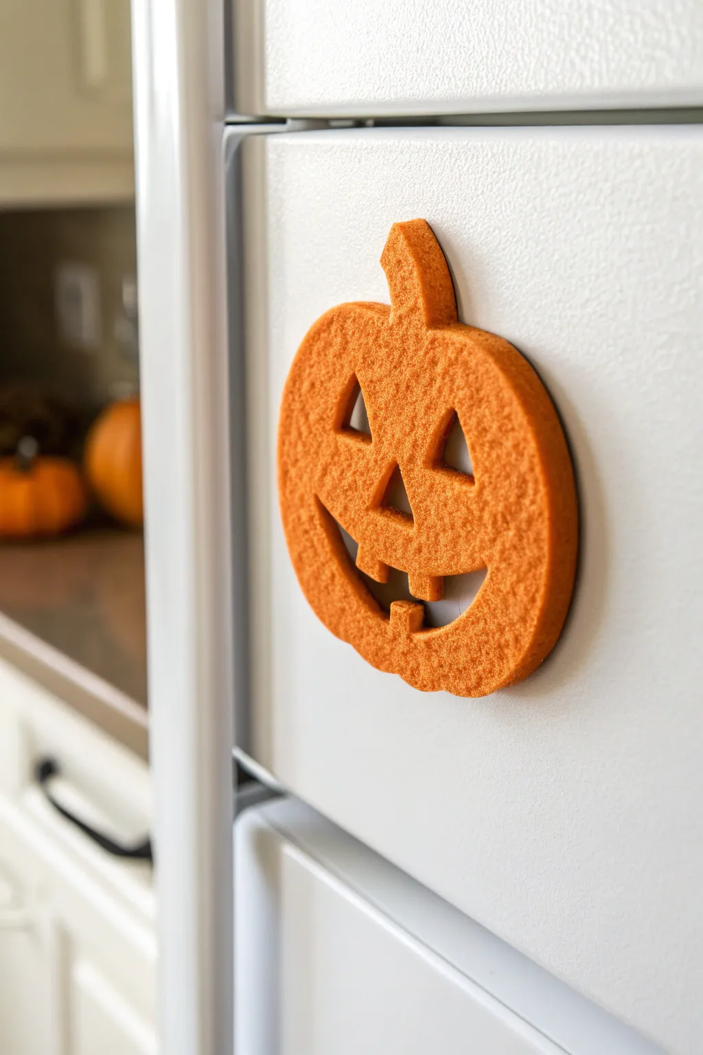 Bring a touch of handcrafted Halloween charm to your kitchen with these delightful foam jack-o'-lantern magnets!