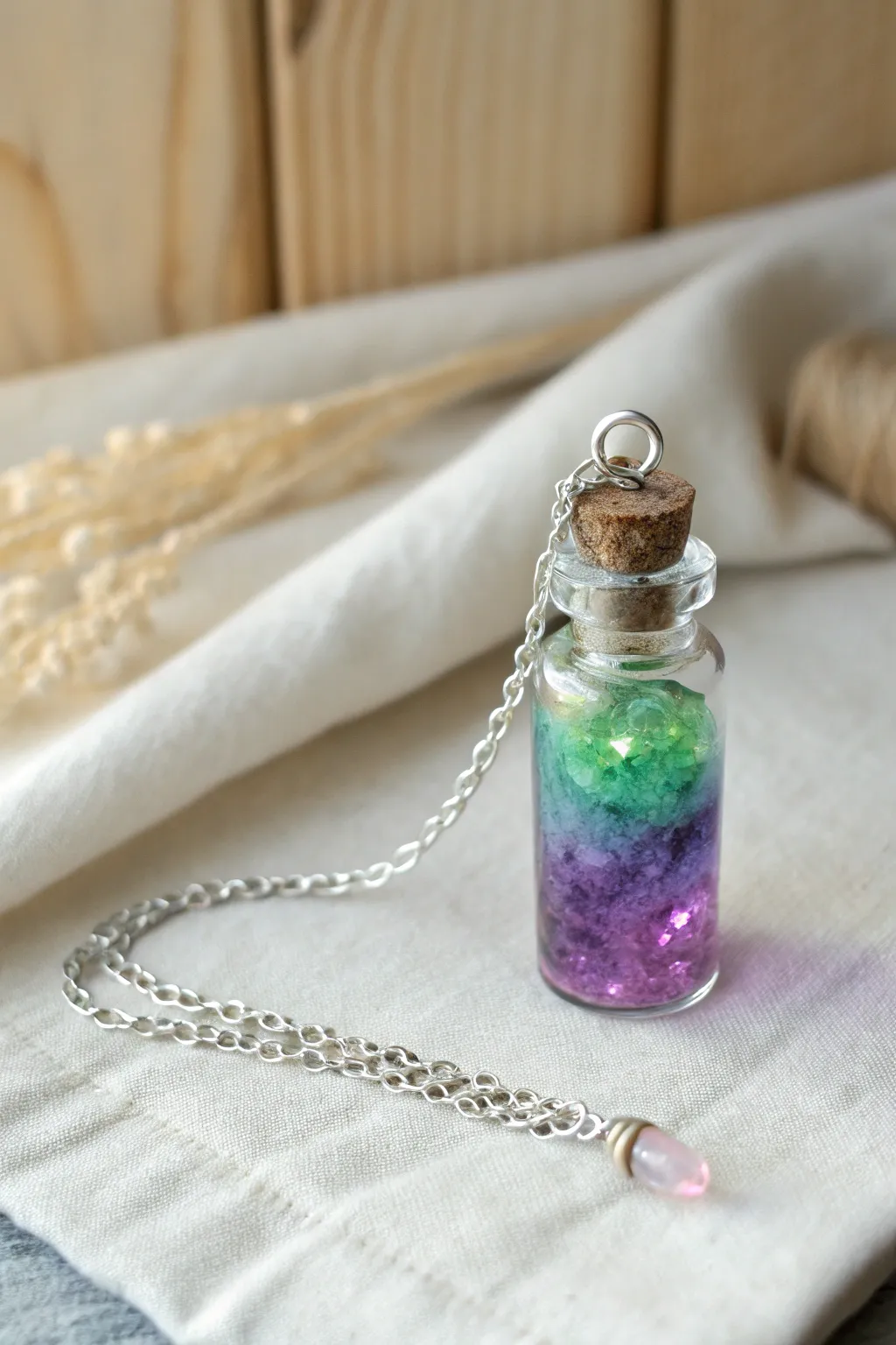 Capture the magic of Halloween with this enchanting resin potion necklace, a perfect blend of minimalism and whimsy.