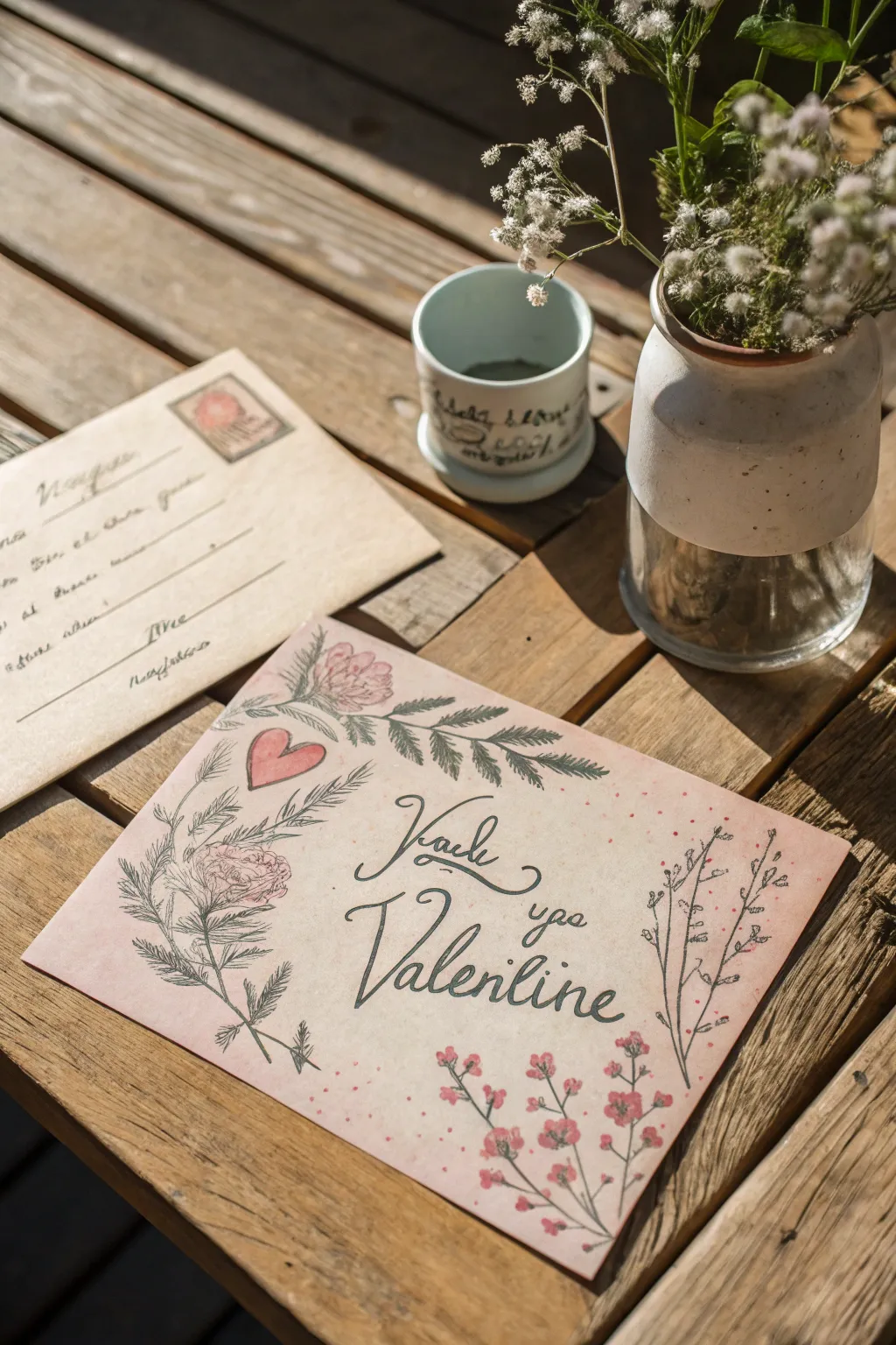 Capture the romance of yesteryear with a hand-drawn vintage Valentine's card.