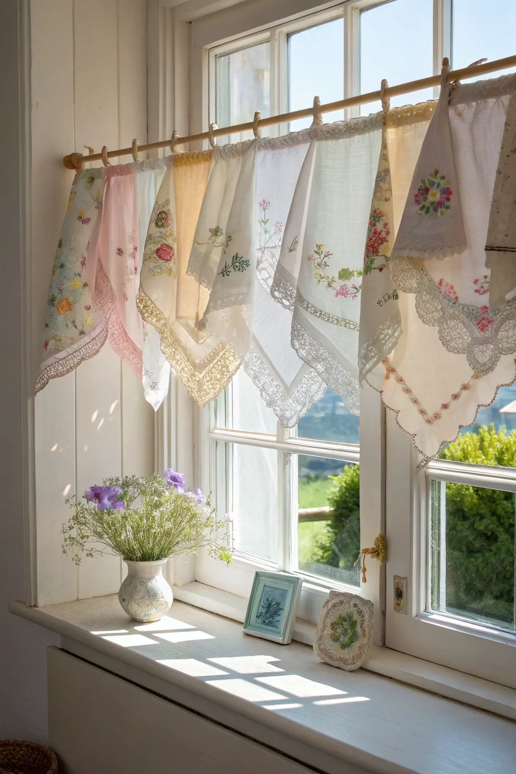 Add a touch of romantic elegance with a vintage handkerchief valance.