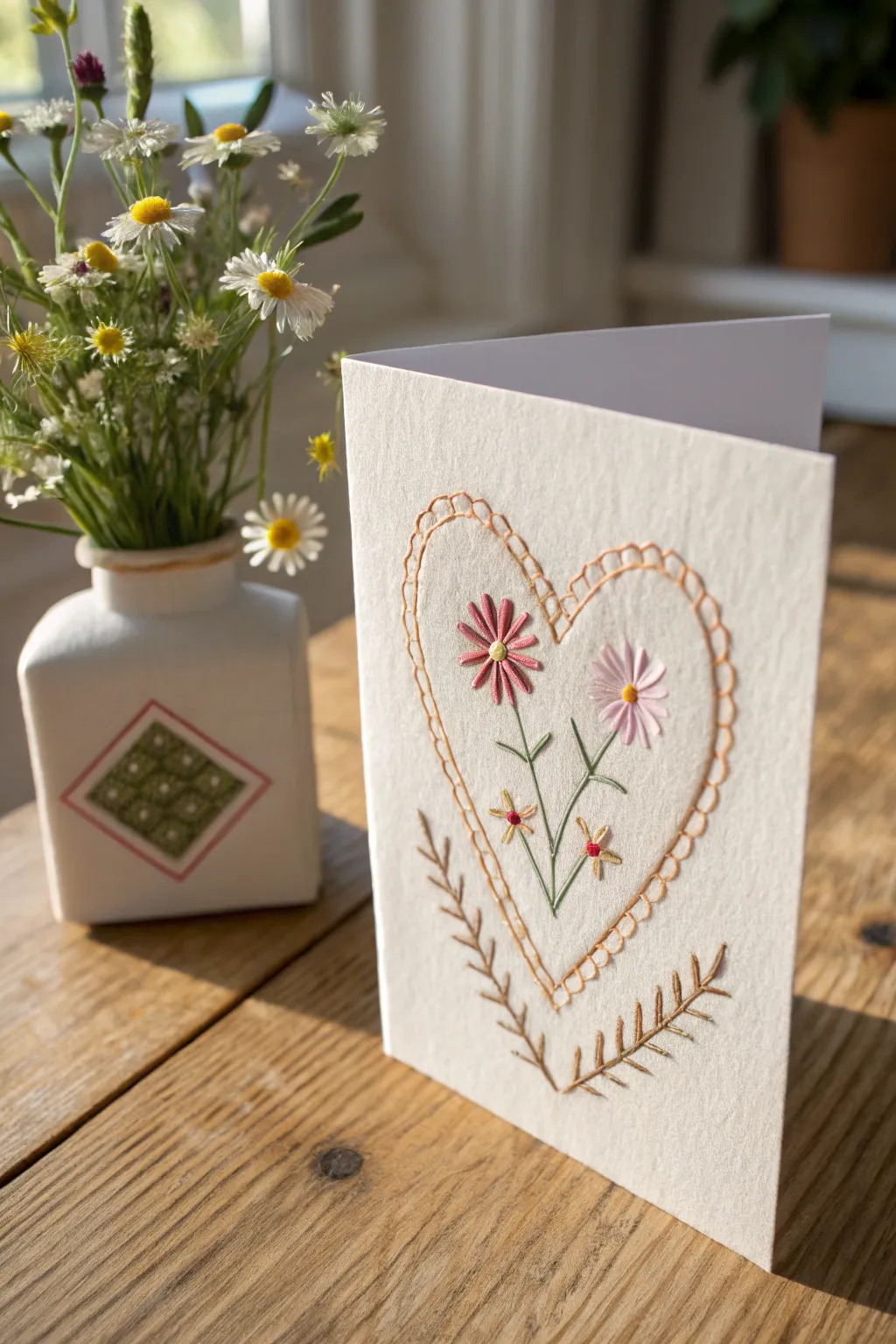 Crafted with Love: A Minimalist Embroidered Mother's Day Card