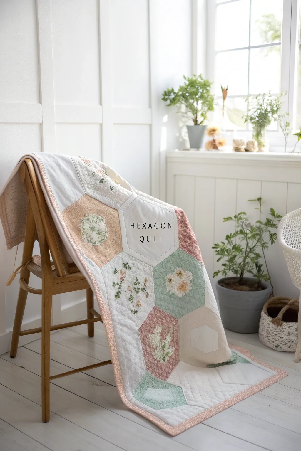 Elevate your space with a personalized hexagon quilt that combines simplicity and elegance.