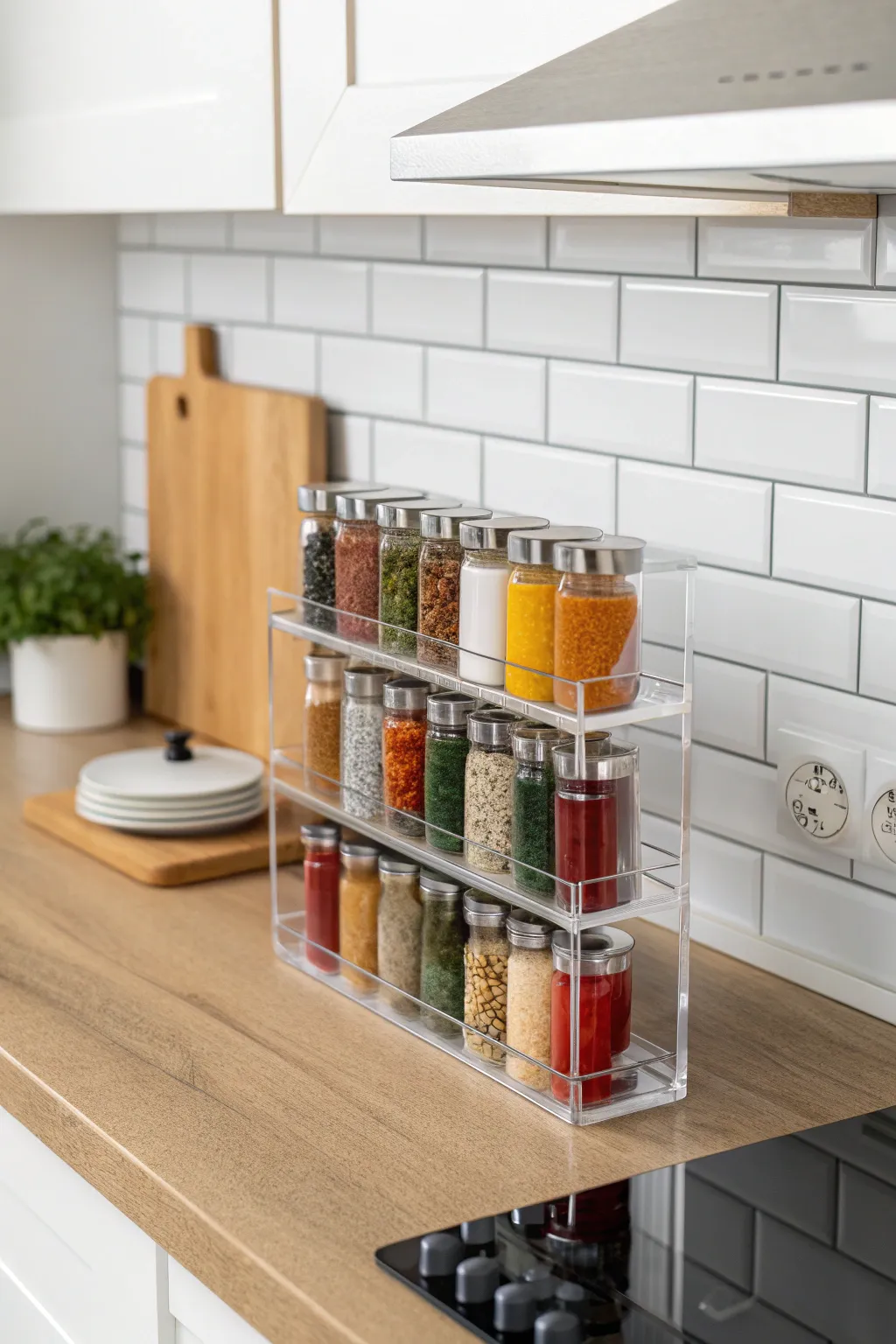 Organize your spices with style: Discover the beauty of an acrylic rack for modern, minimalist kitchens.