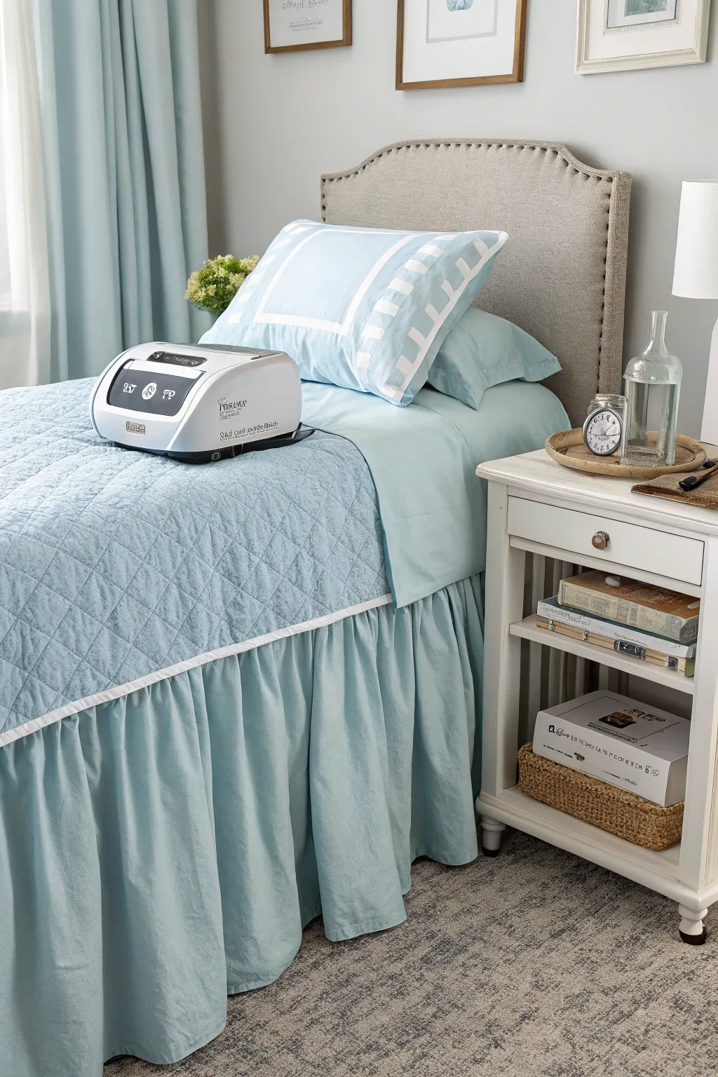 A DIY slipcover personalizes and conceals the CPAP machine.