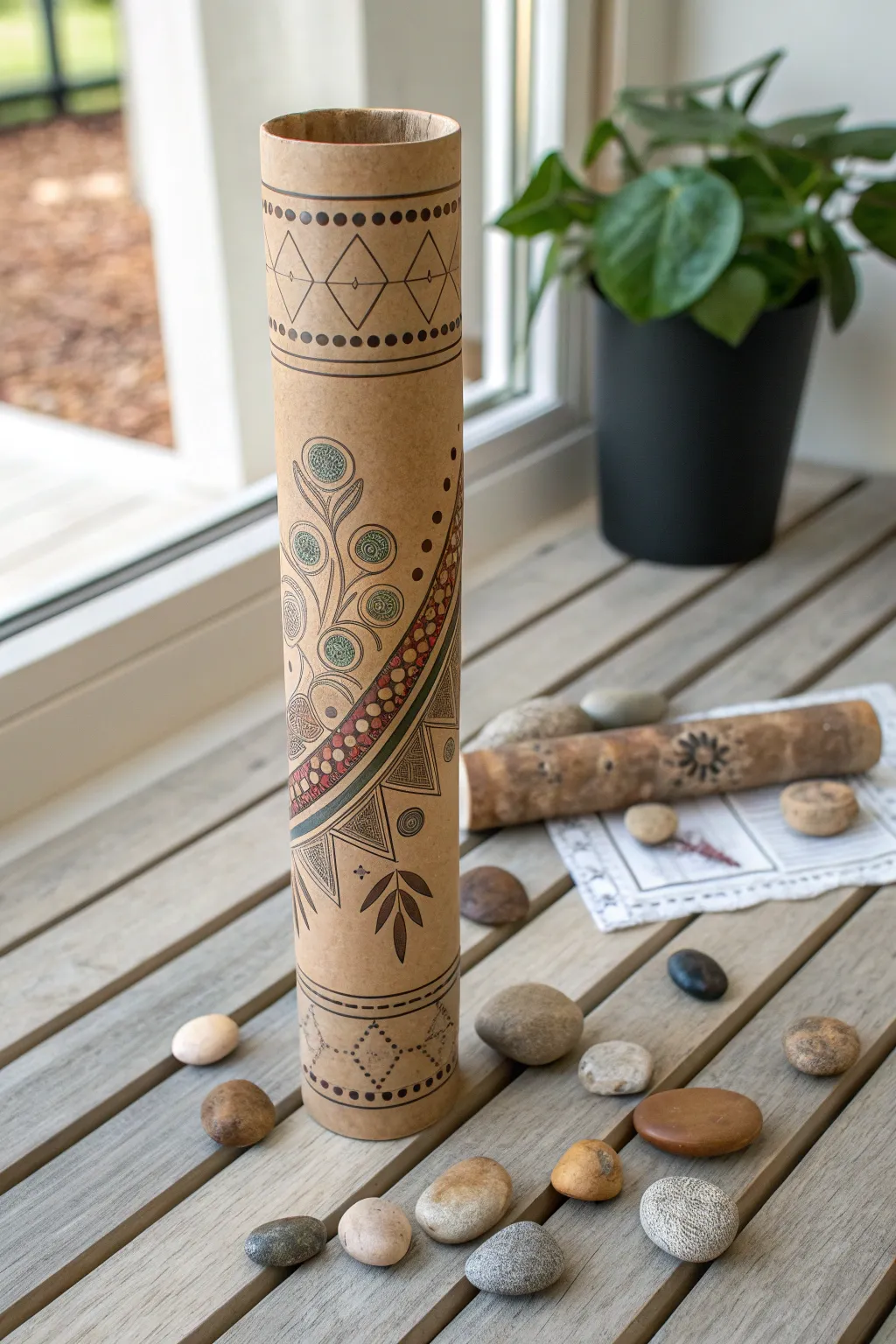 Capture the soothing sounds of nature with this elegantly crafted rain stick, a perfect blend of simplicity and boho charm.
