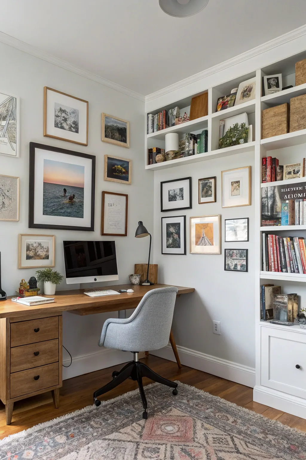 A gallery wall personalizes the space and adds visual interest.