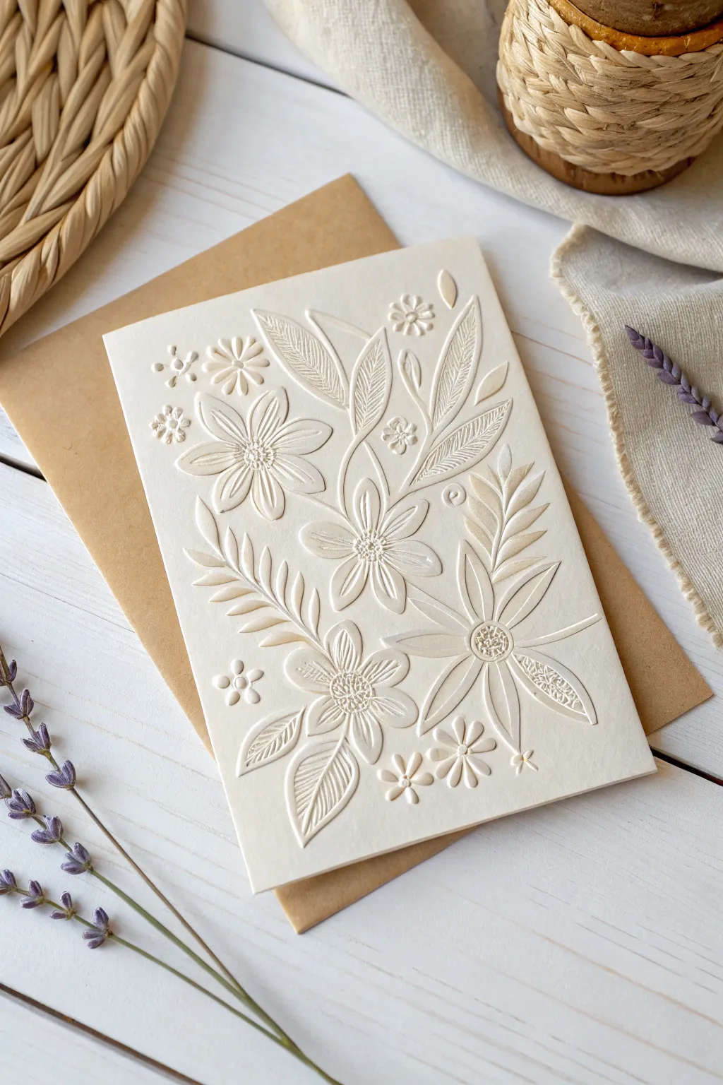 Discover the art of embossed elegance with this luxurious homemade card featuring timeless floral patterns.