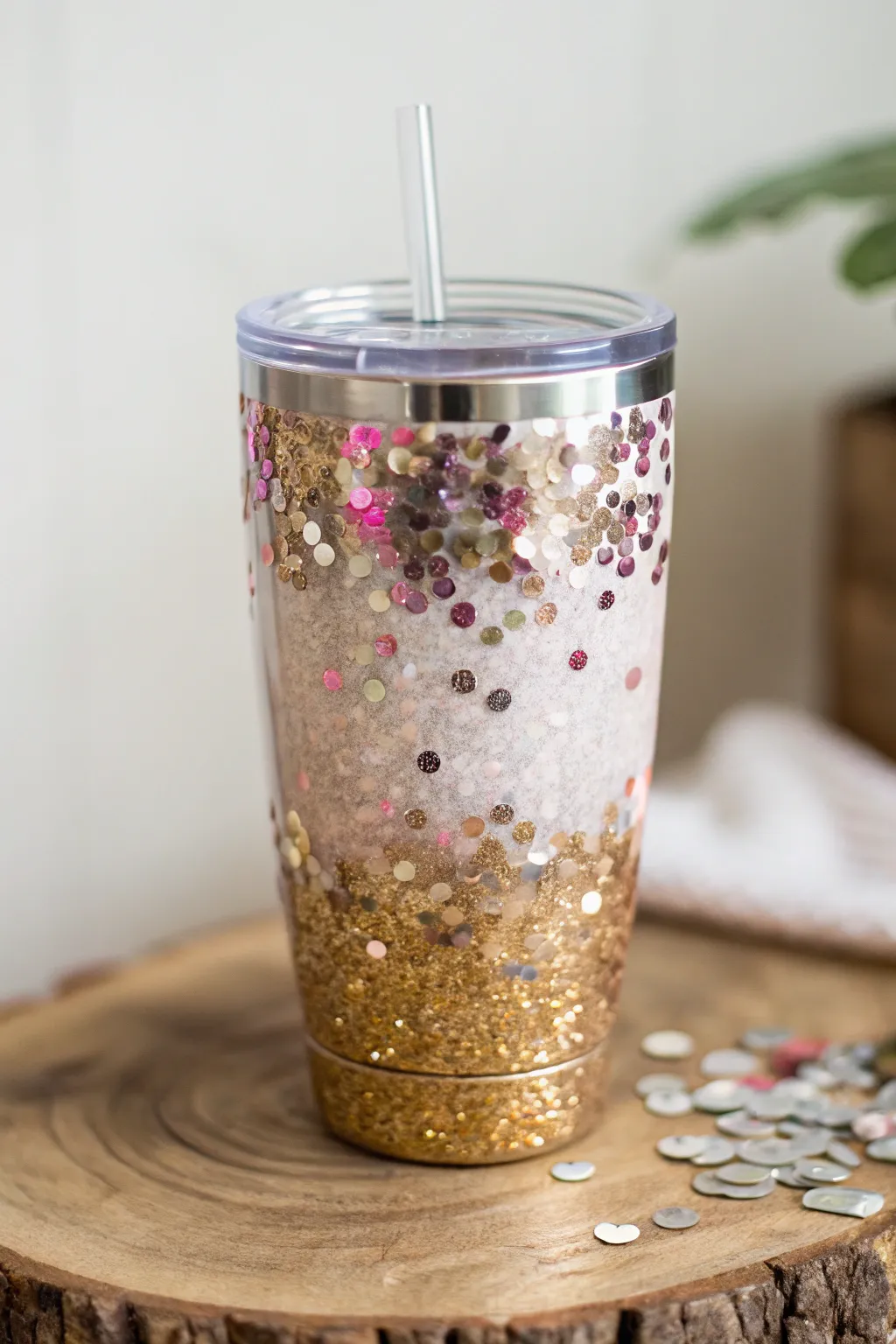 Sparkle and simplicity: A dazzling handmade glitter tumbler perfect for gifting mom this Mother's Day.