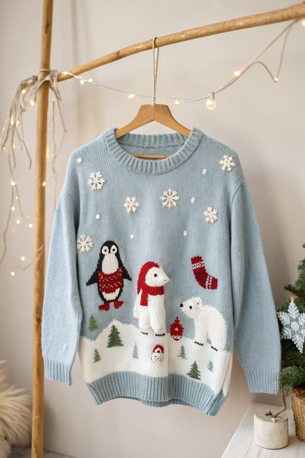 Embrace the whimsy of winter with a sweater that brings a merry menagerie to life! 🐧❄️ #CozyCrafts #ScandiBoho