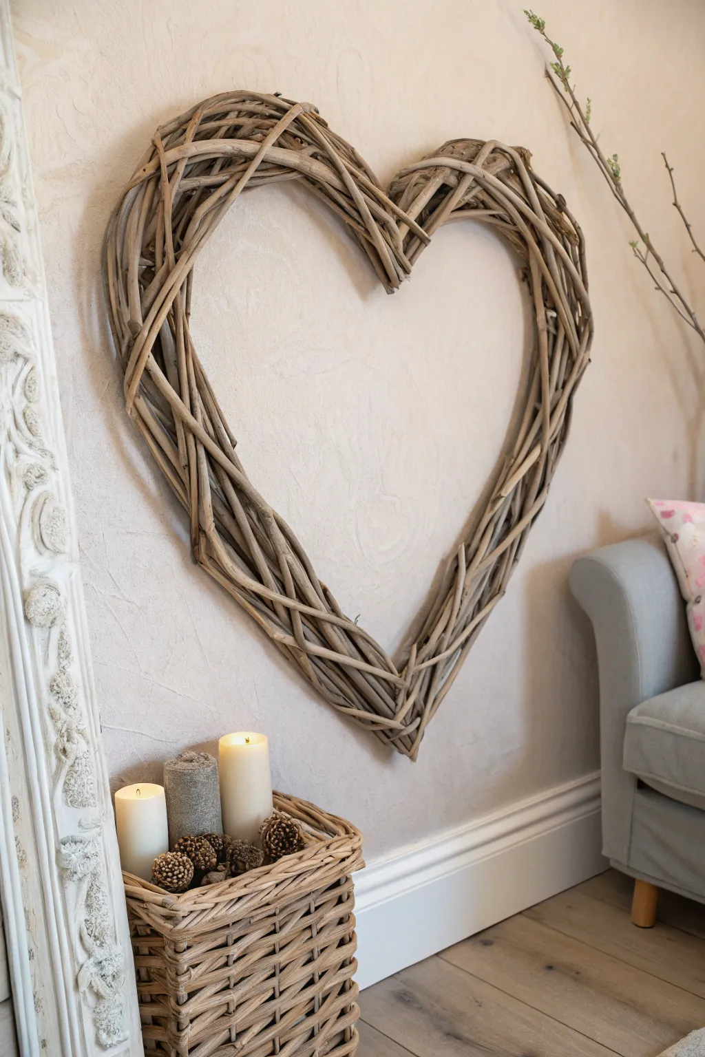Celebrate love with rustic elegance: a heart crafted from nature's own branches.