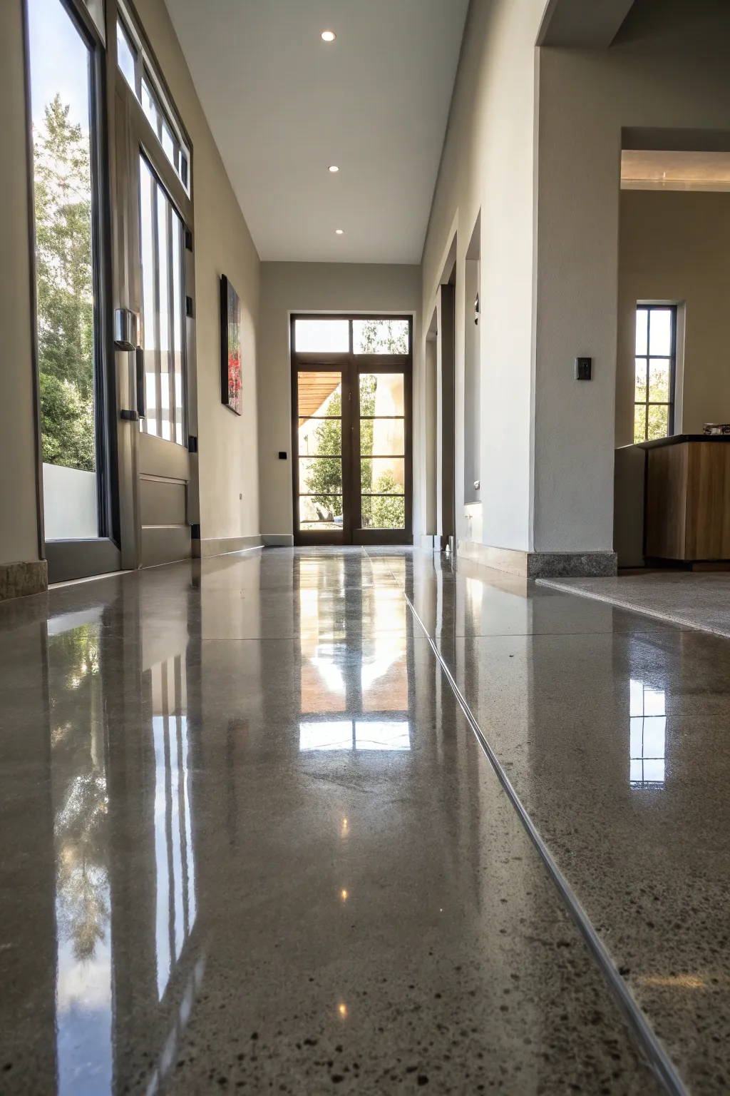 Make an unforgettable first impression with a high-gloss concrete entryway.