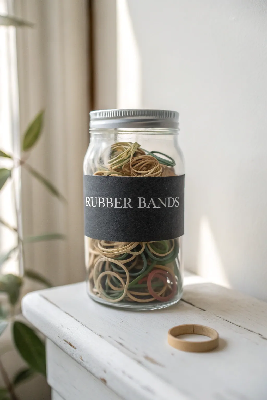 Effortlessly organized with minimalist charm: Chalkboard Label Jars for your rubber bands.