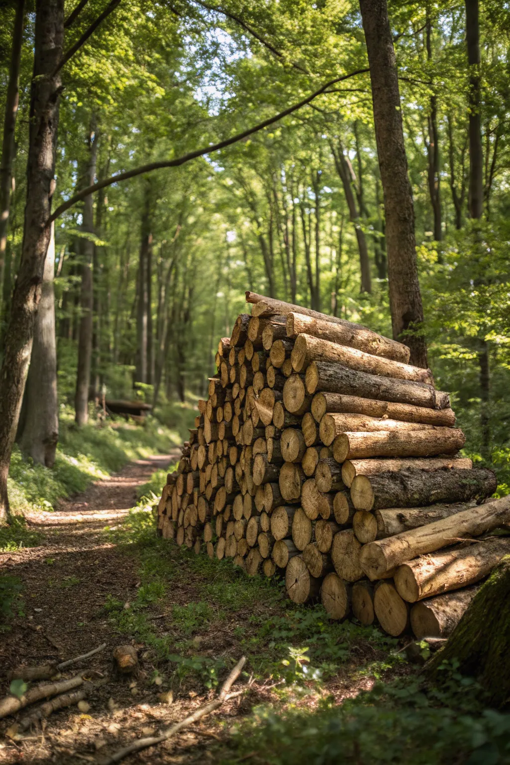 Blending Nature and Craft: A Forest Floor Firewood Stack Masterpiece