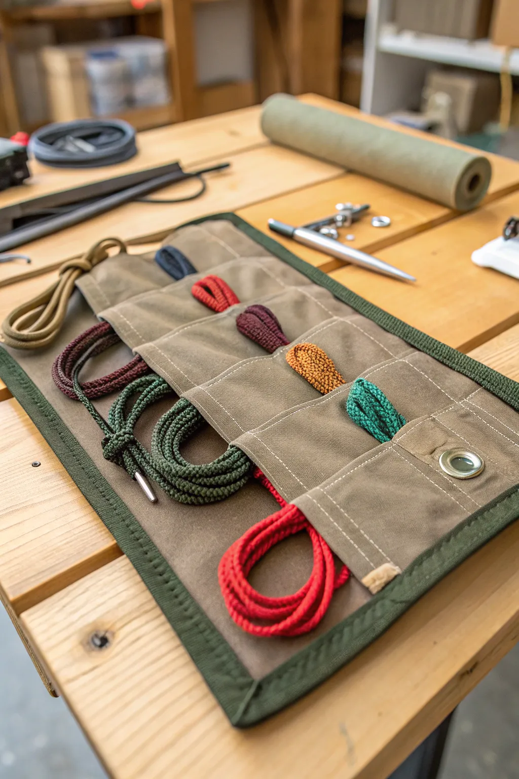 Keep your paracord perfectly organized with this handcrafted fabric roll-up organizer.