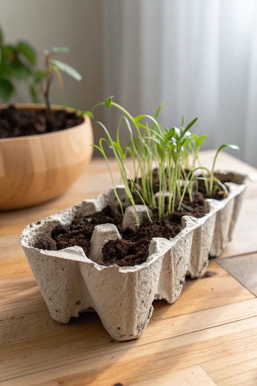 Transforming egg cartons into charming seedling planters—sustainable elegance at its finest.