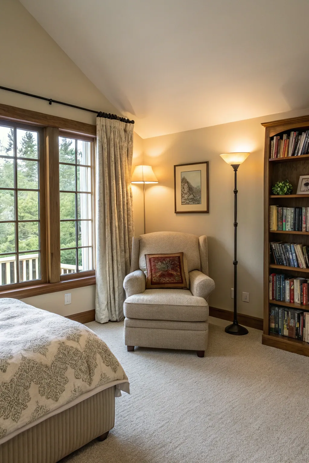 A reading nook offers a tranquil escape within your bedroom.