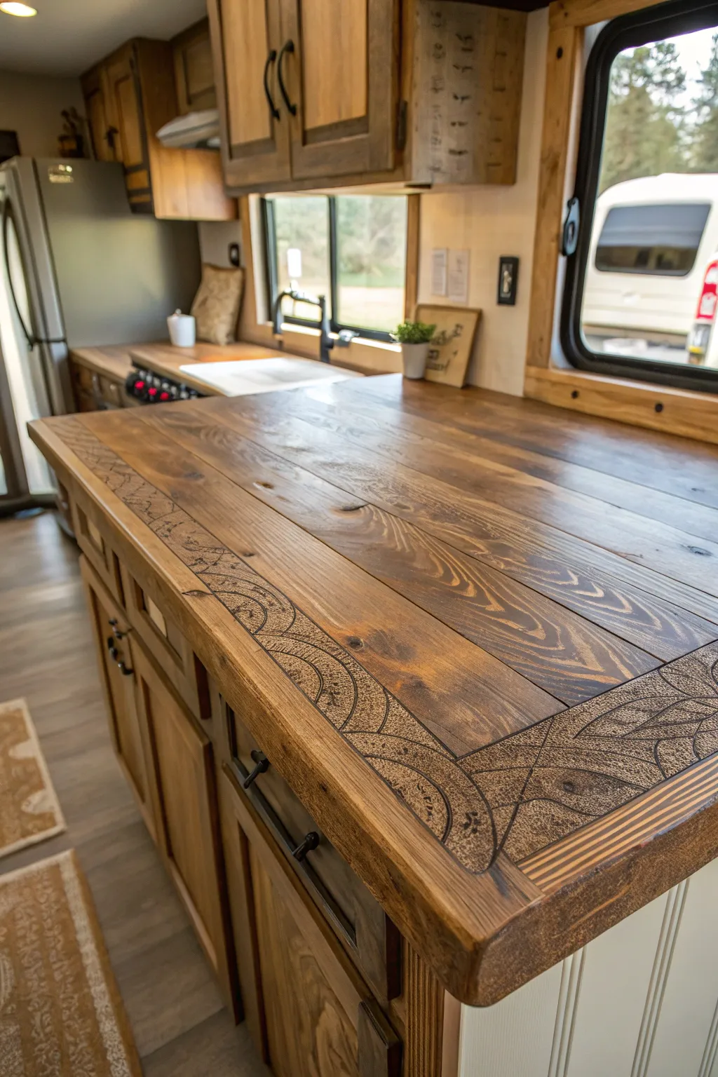 Elevate your camper's style with the timeless beauty of reclaimed wood.
