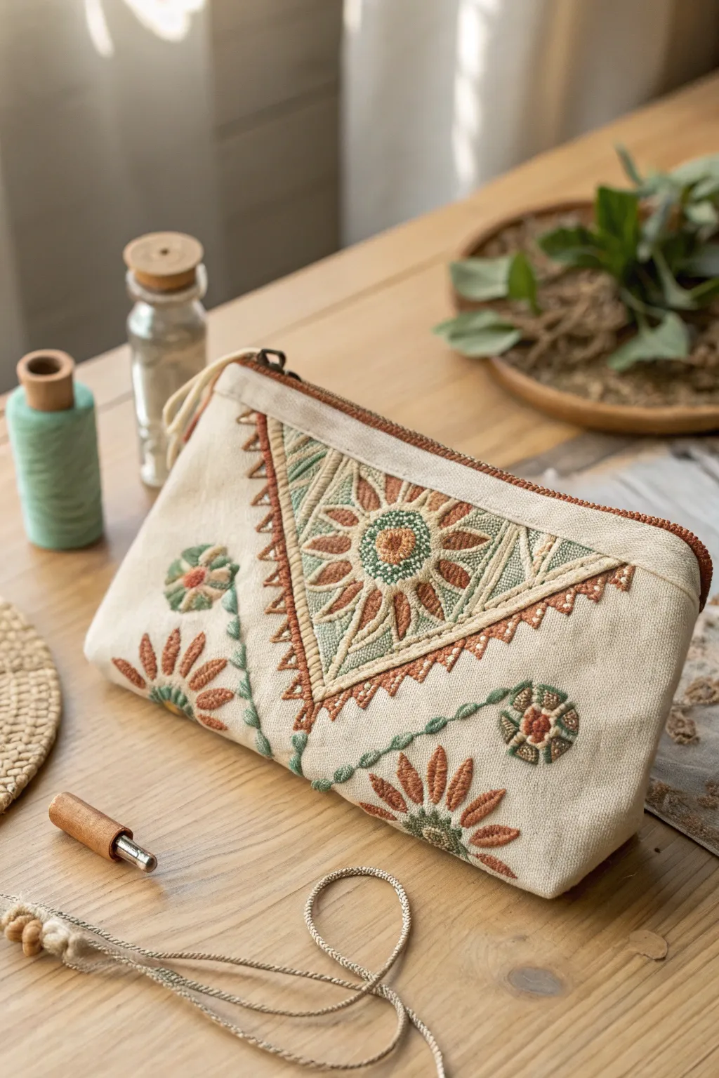 Discover the art of unexpected angles with this boho-chic embroidered purse. A perfect blend of simplicity and elegance.
