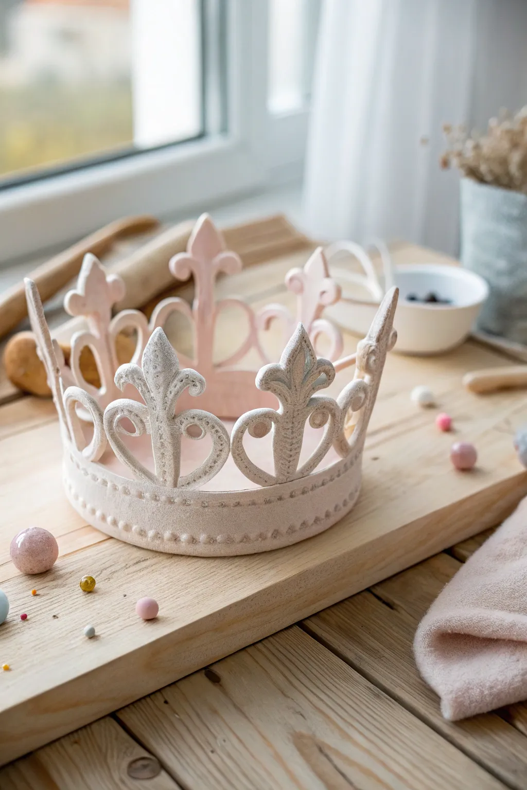 Add a touch of whimsy with this beautifully crafted puffy paint crown, where simplicity meets artistry.