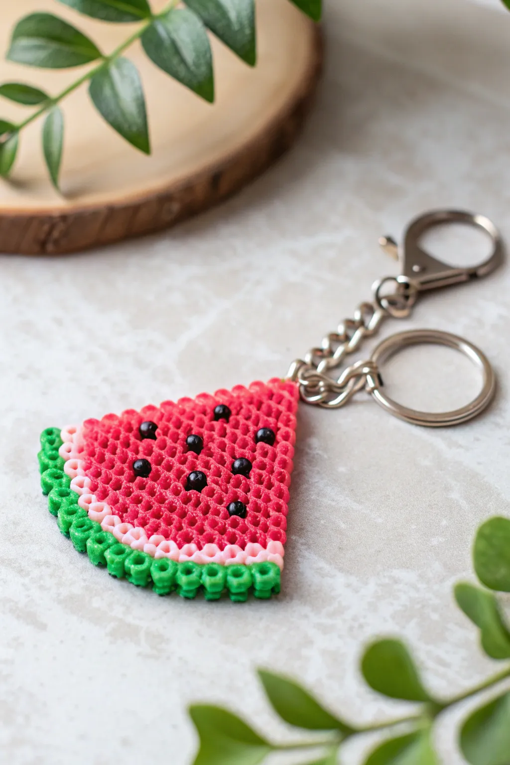 Add a touch of summer nostalgia to your keys with this charming perler bead creation!
