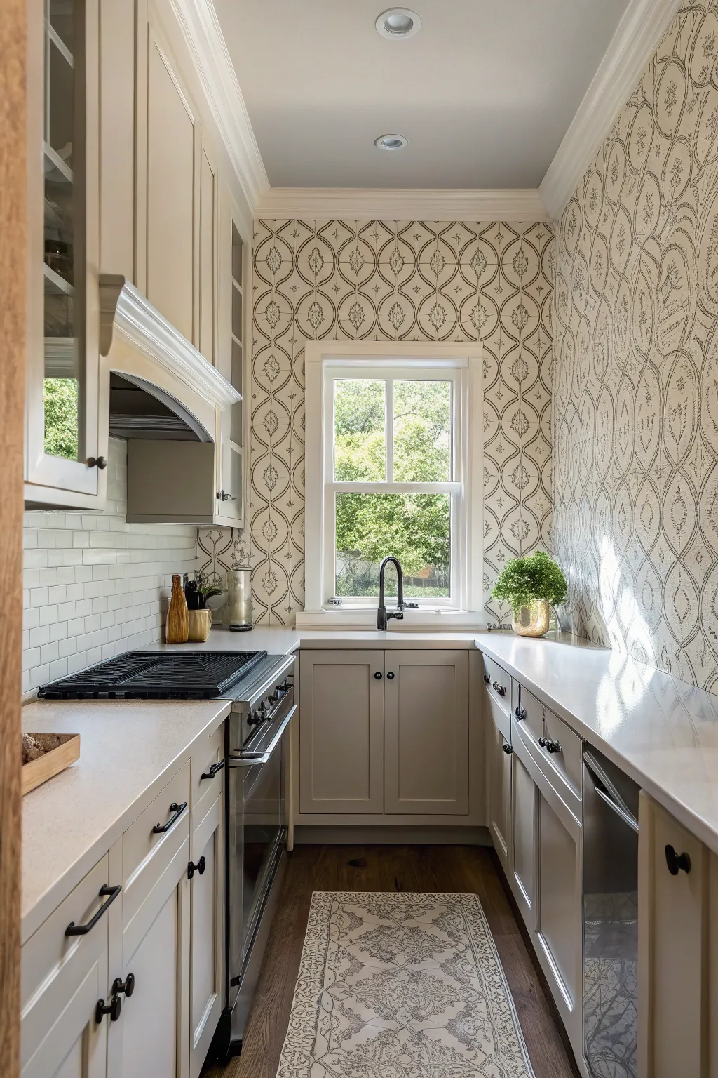 A striking feature wall turns this kitchen alcove into an artful focal point.