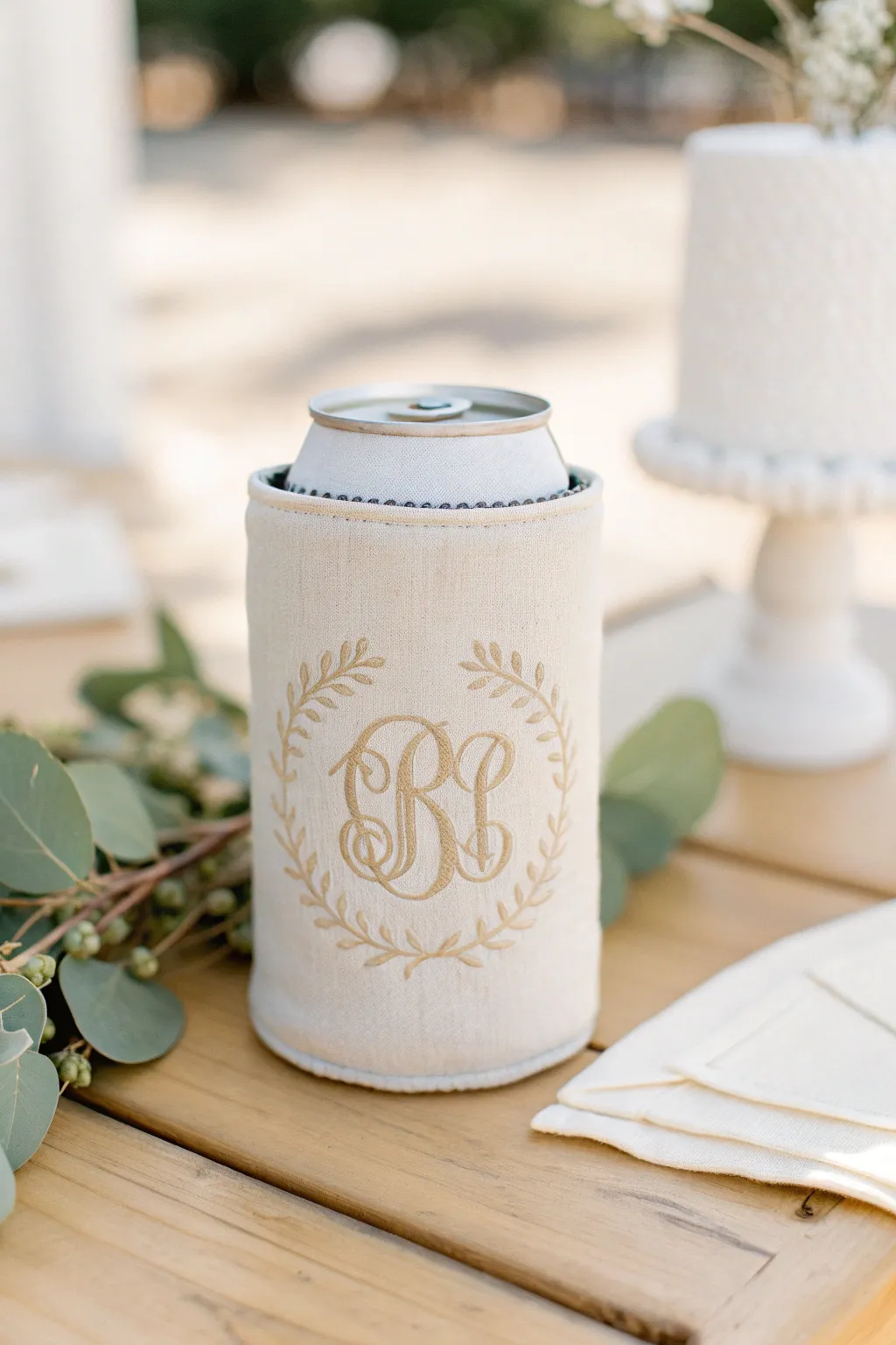Elevate your event with the timeless charm of monogrammed koozies.