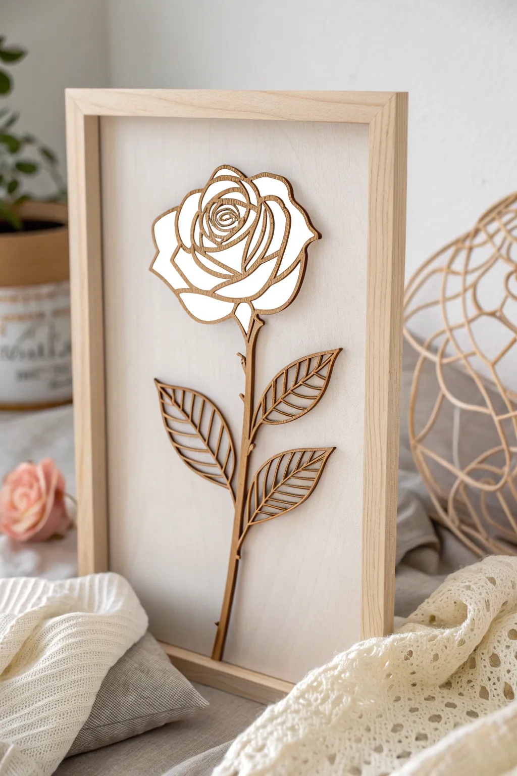 Timeless elegance: A laser-cut rose bringing everlasting beauty to your space.